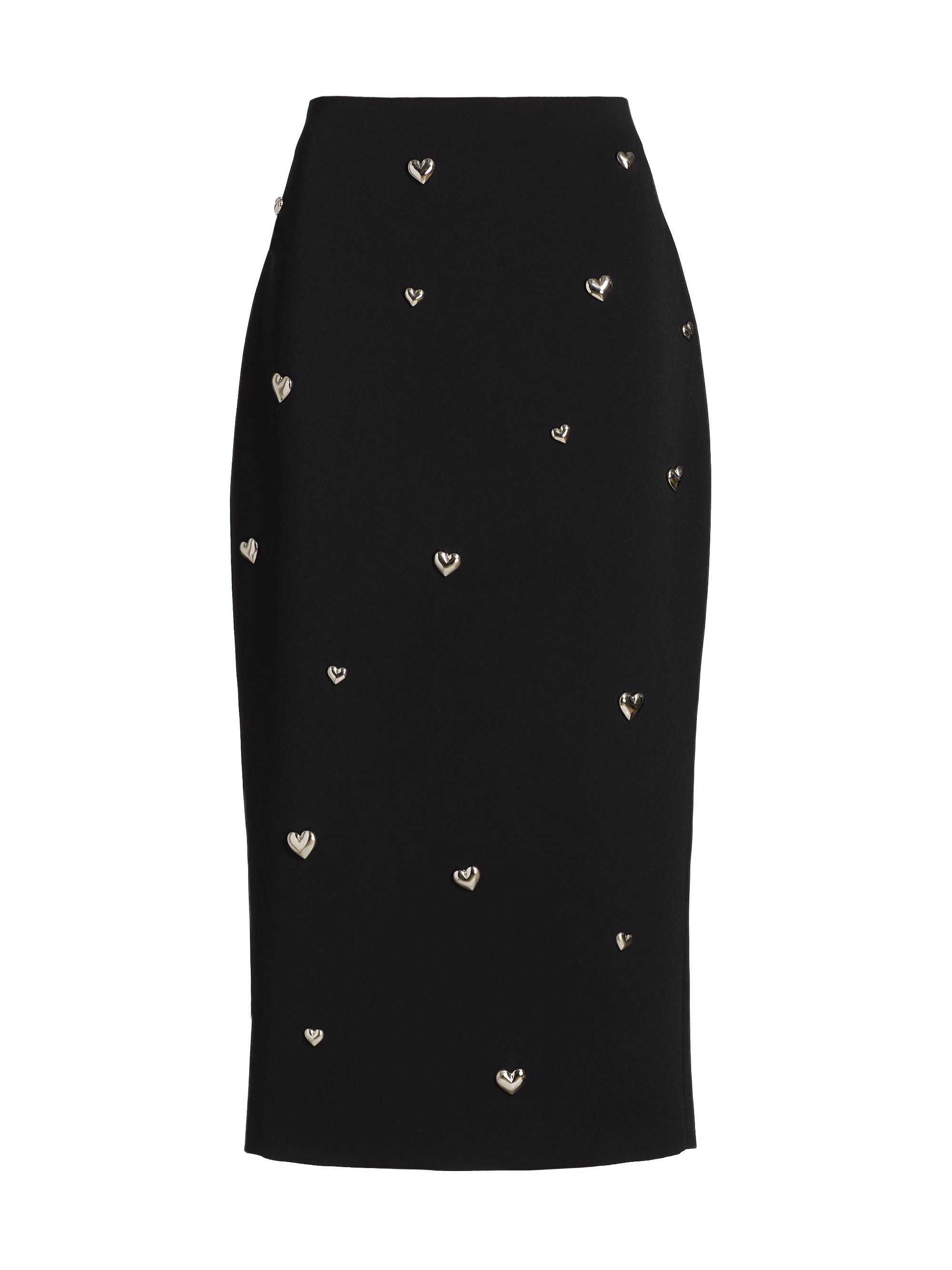 Milly Women's Syra Heart Appliqué High-Rise Midi-Skirt - Black