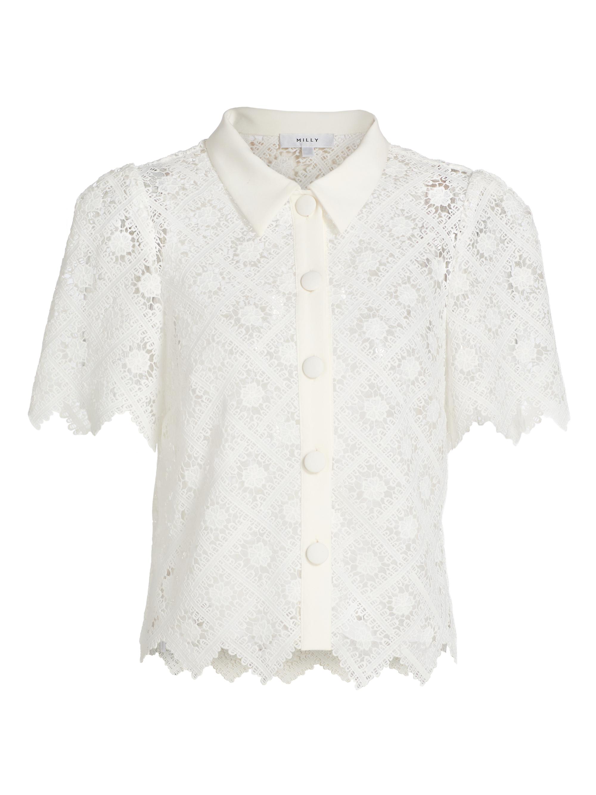 Milly Women's Addison Lace Button-Front Shirt - Ecru