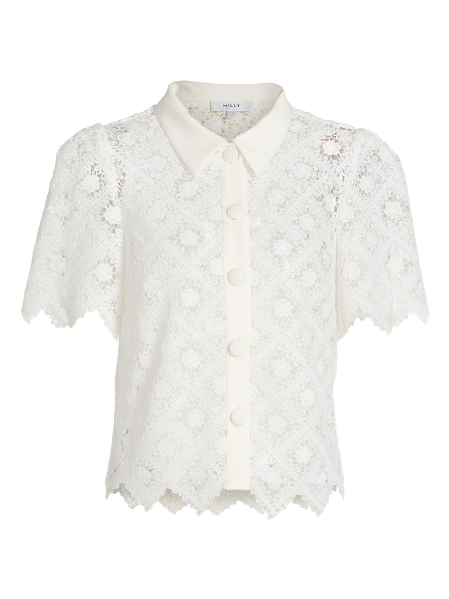 Milly Women's Addison Lace Button-front Shirt In Sand