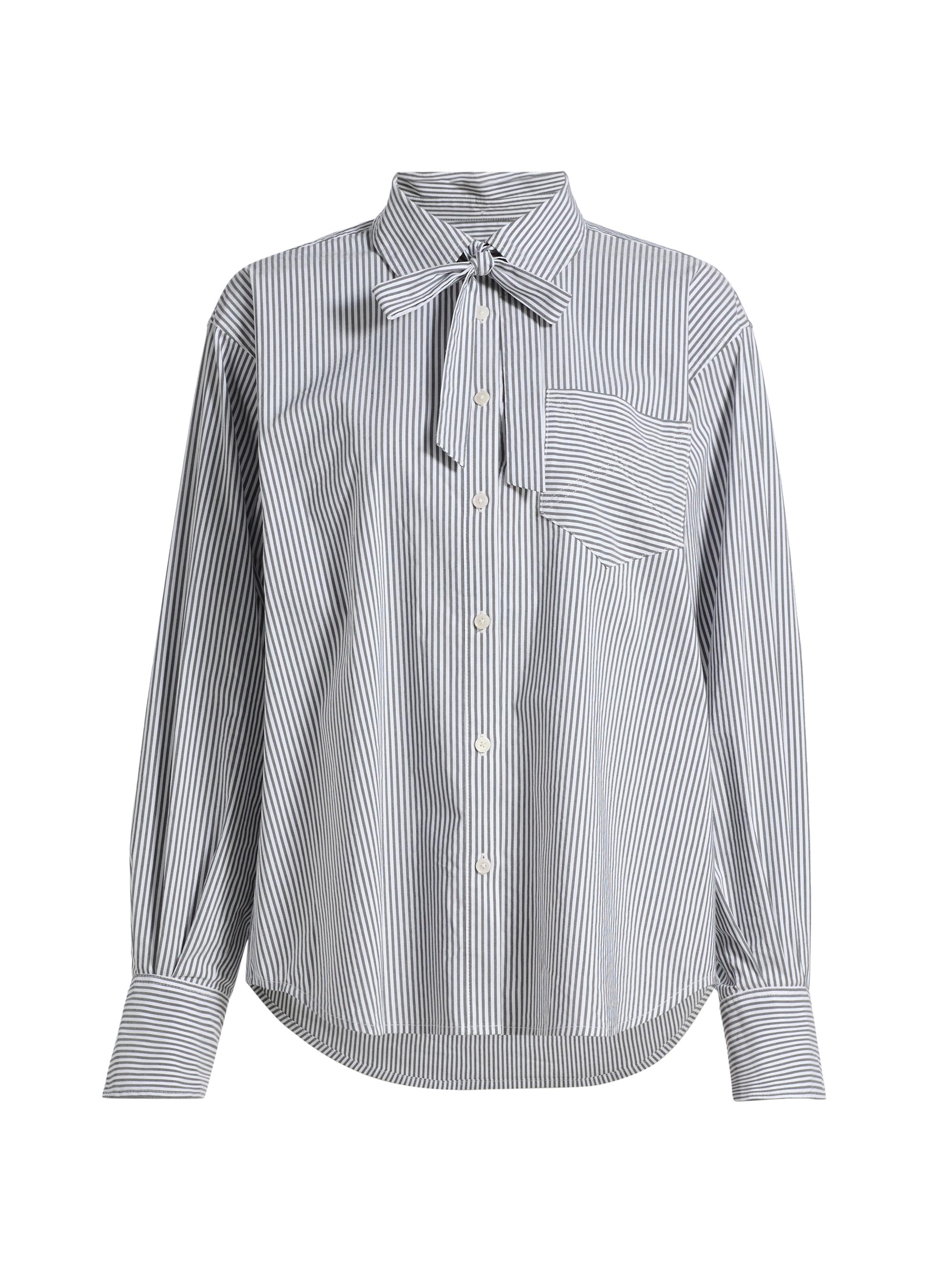 Derek Lam 10 Crosby Women's Edeline Striped Poplin Tieneck Shirt - Grey White