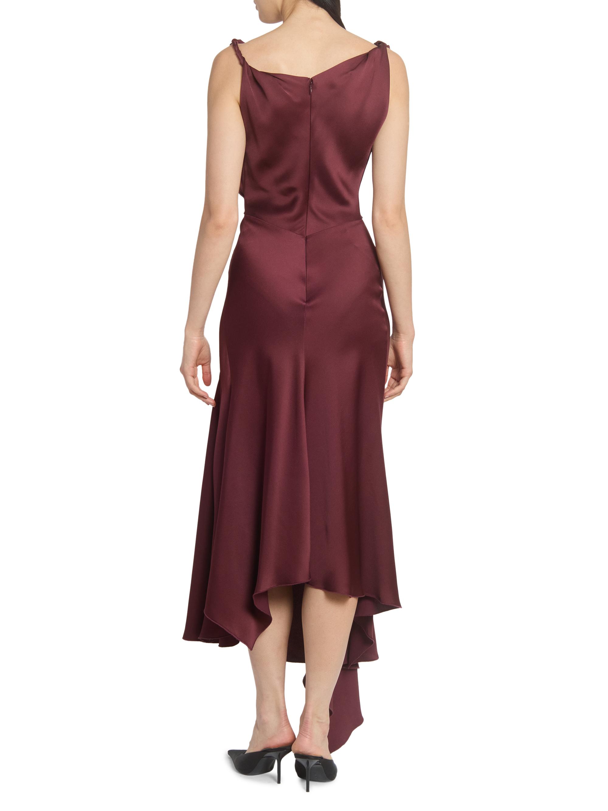 Victoria Beckham Satin Asymmetric Draped Midi Dress - Red - 4
