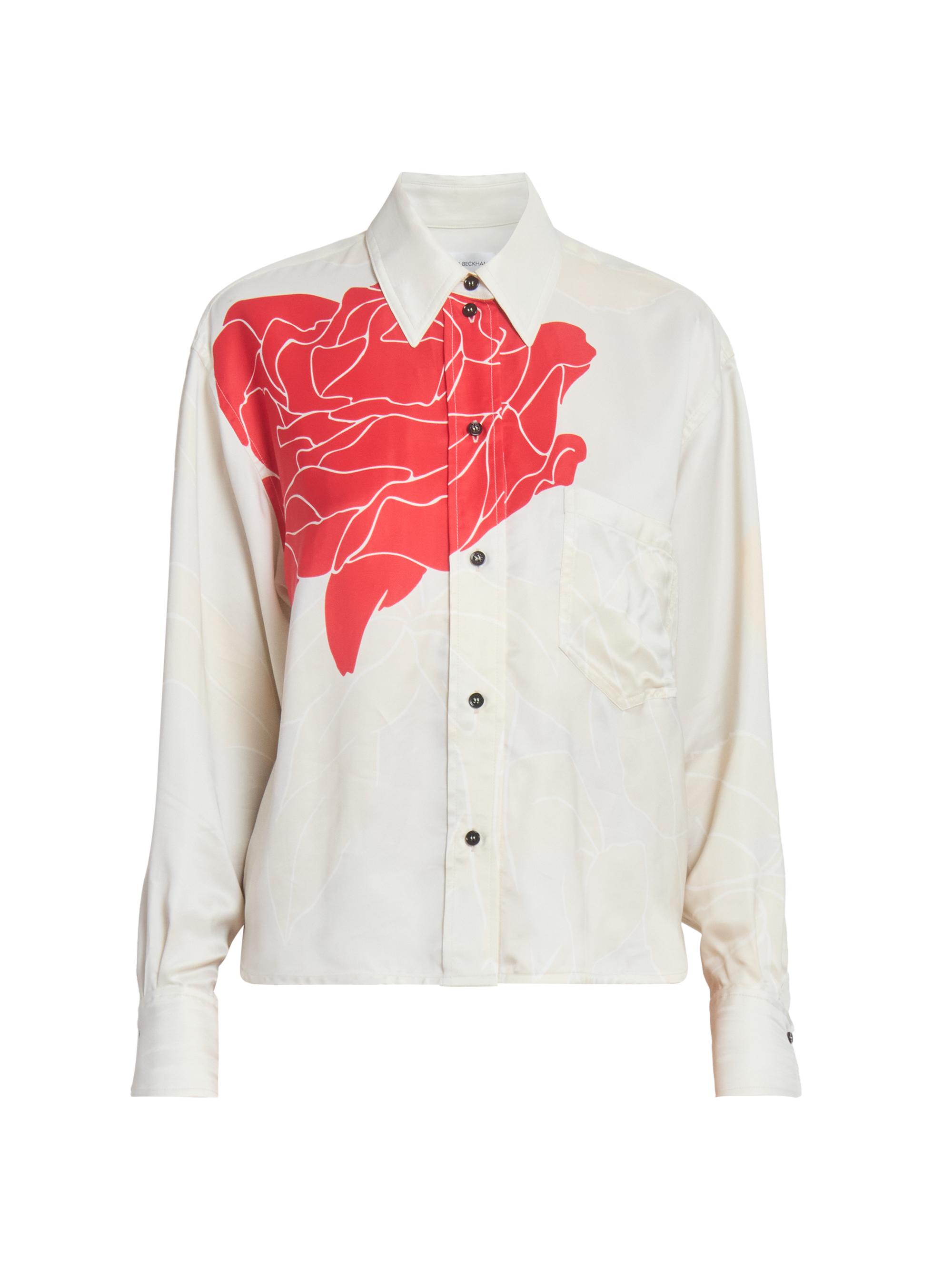 Victoria Beckham Women's Floral Satin Button-Front Shirt - Shell Cardinal Red