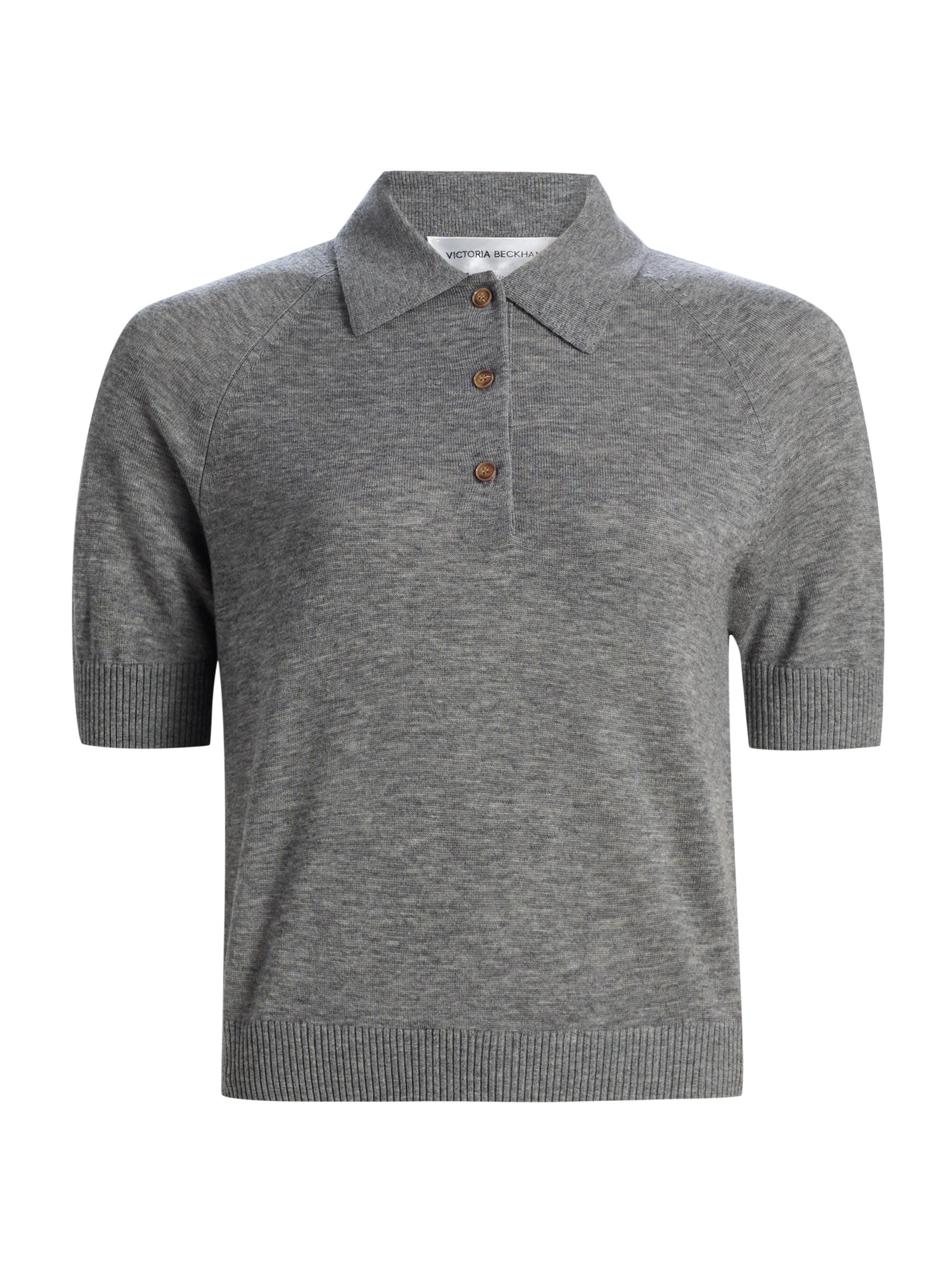 Victoria Beckham Women's Extrafine Merino Wool Polo Top - Grey Marl