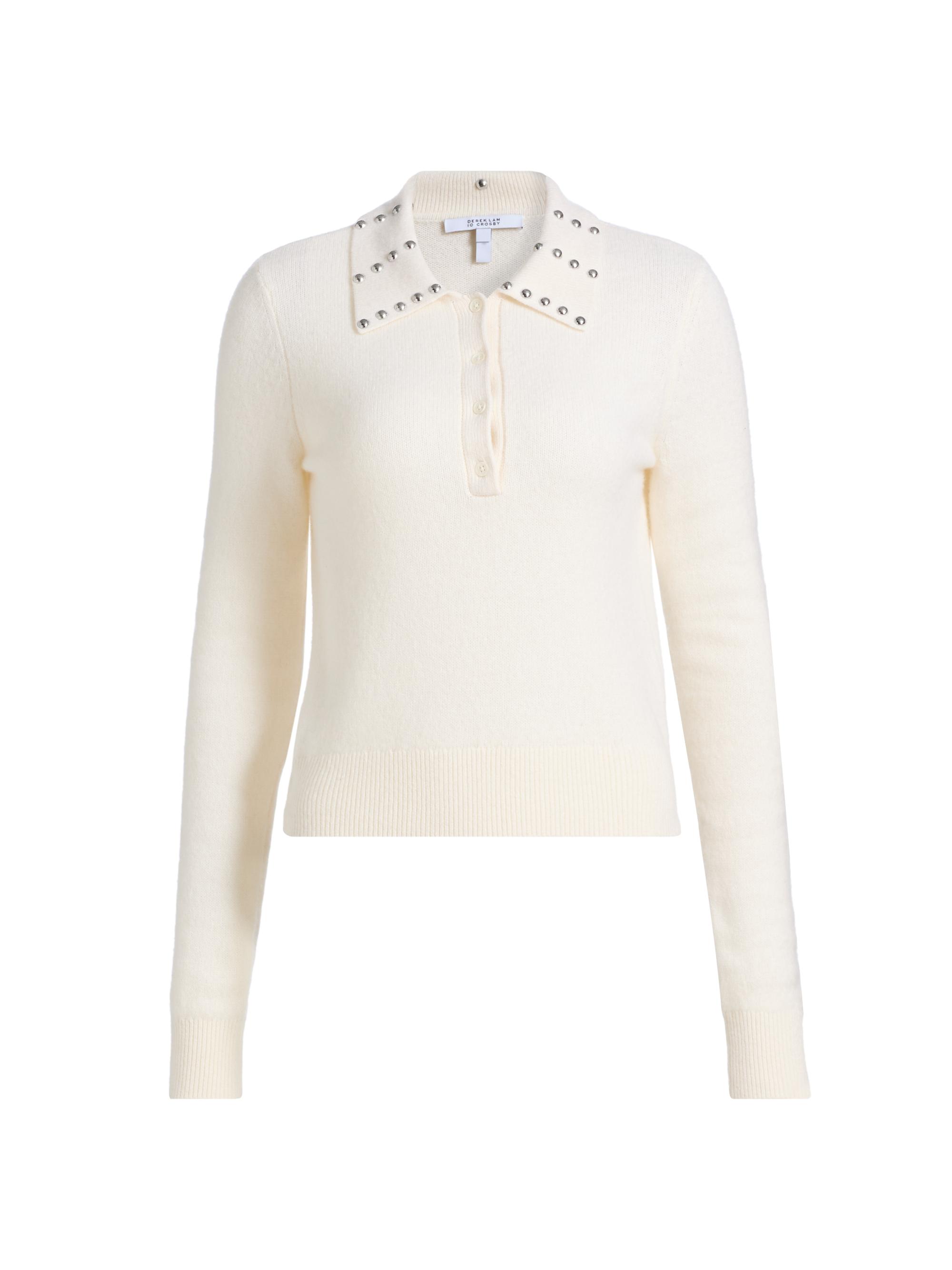 Derek Lam 10 Crosby Sancia Studded Collar Wool-Blend Sweater