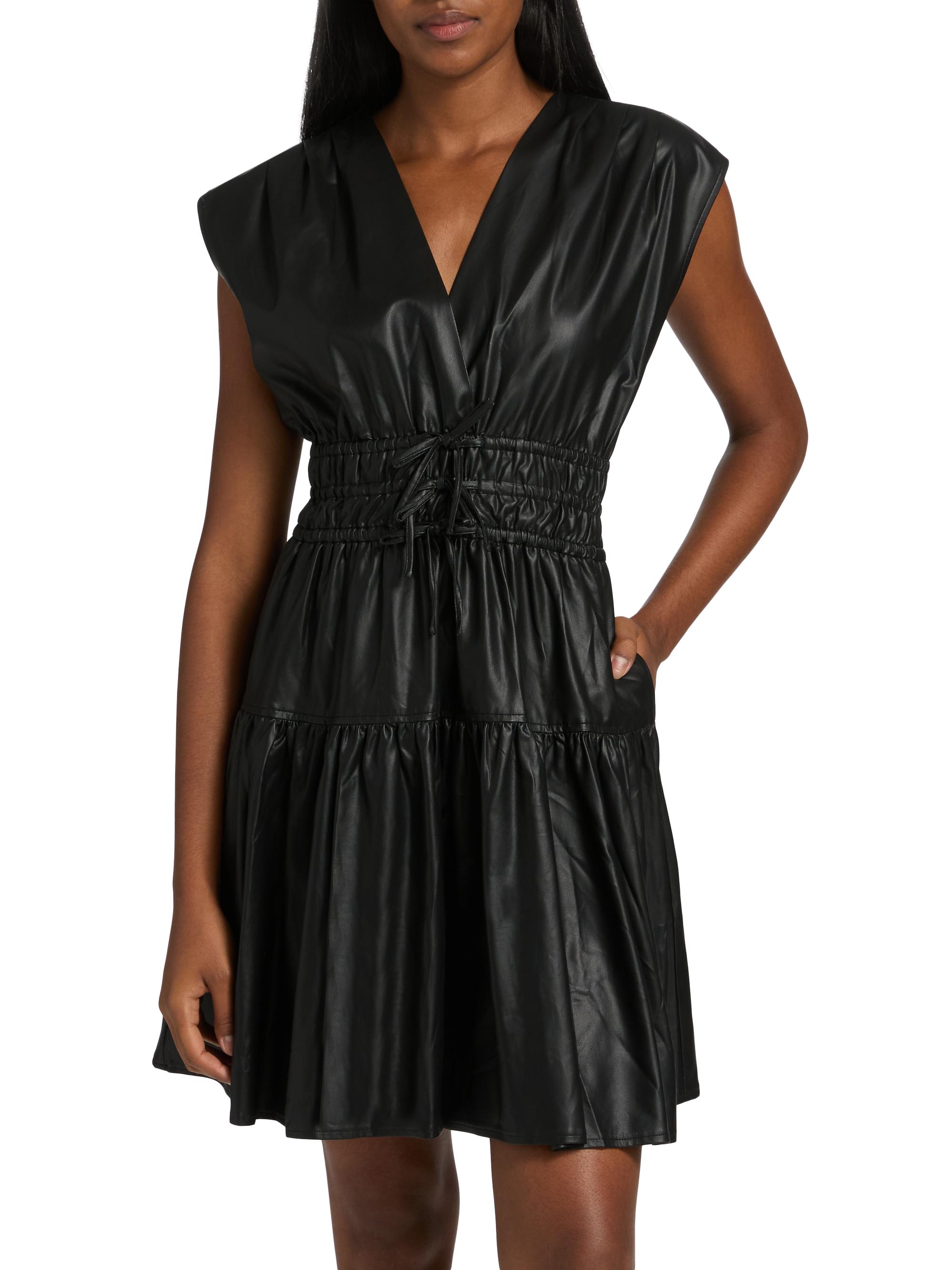 Derek Lam Tora Faux Leather Mini Dress - Black - 4