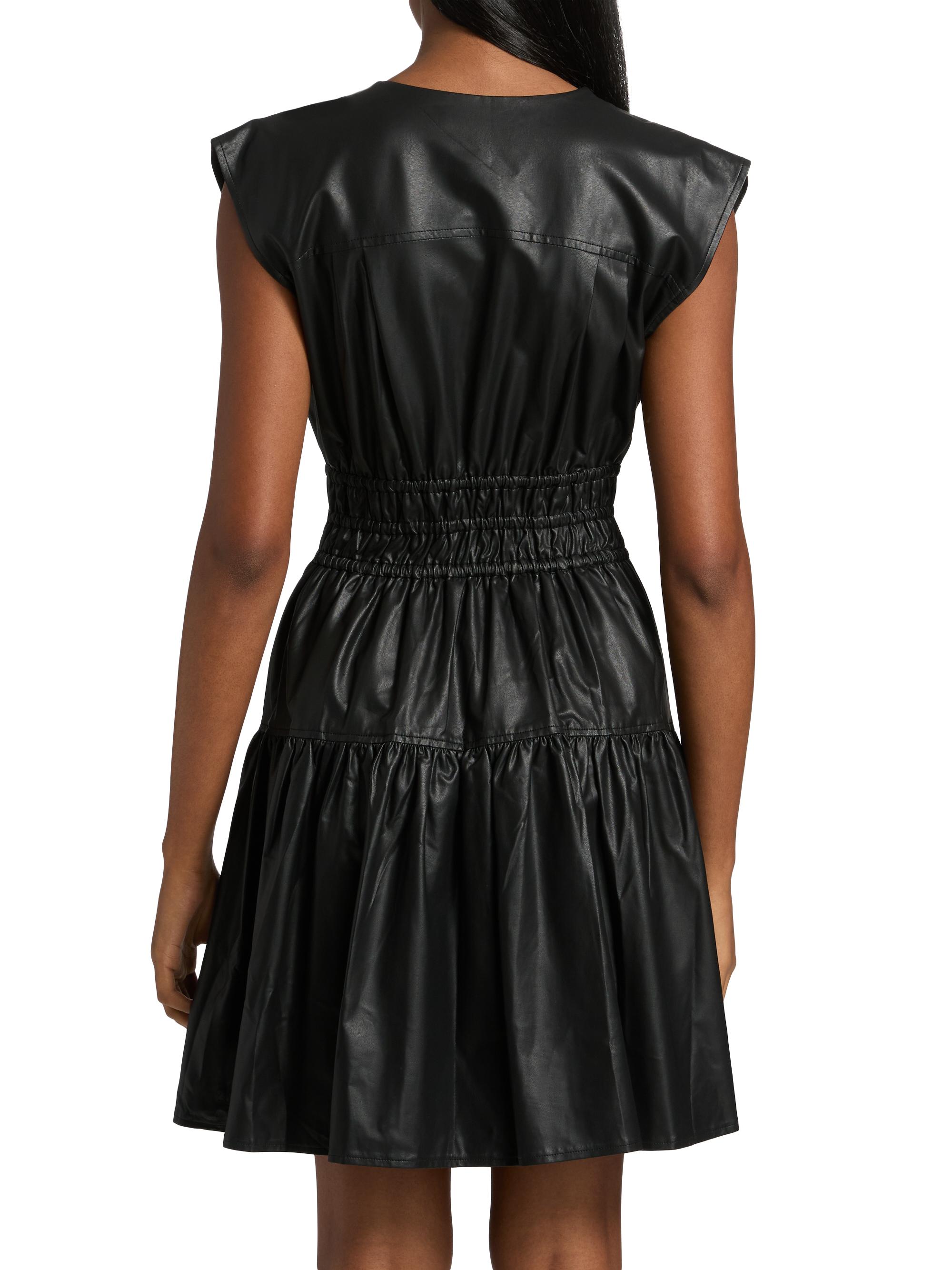 Derek Lam Tora Faux Leather Mini Dress - Black - 4