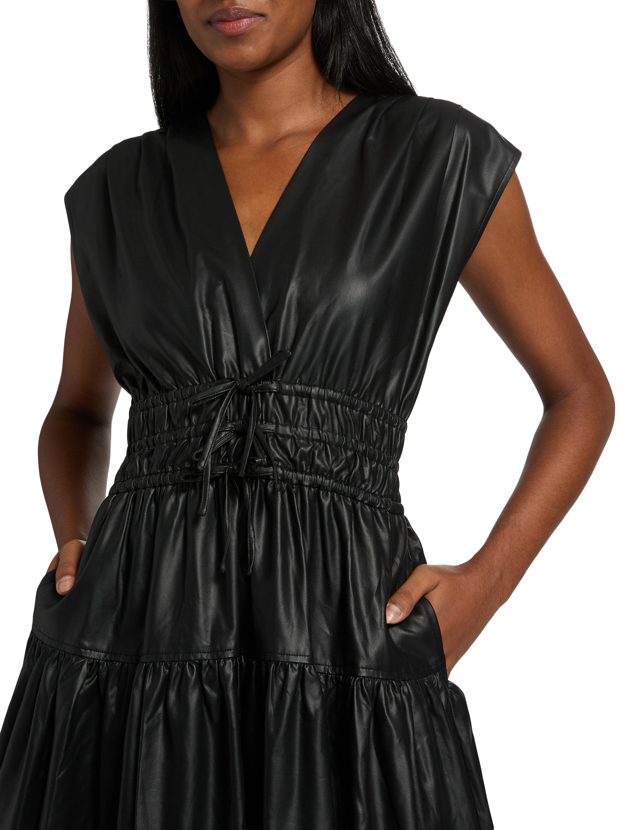 chinese dress ladies Stylish Black Front Tie Women Leather Mini Dress Custom / Dark Red main image 1