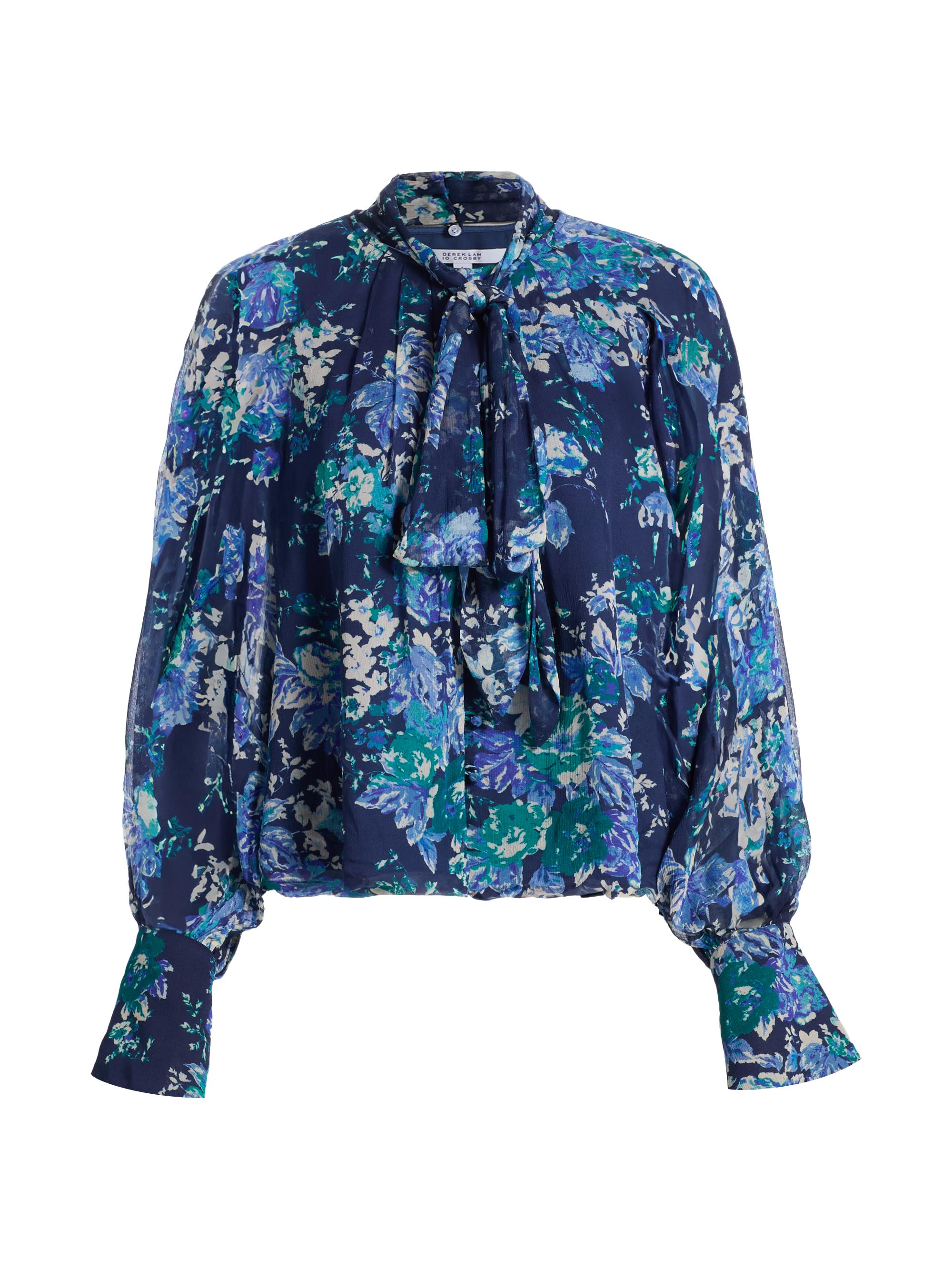 Derek Lam 10 Crosby Women's Aderyn Floral Tieneck Blouse - Navy