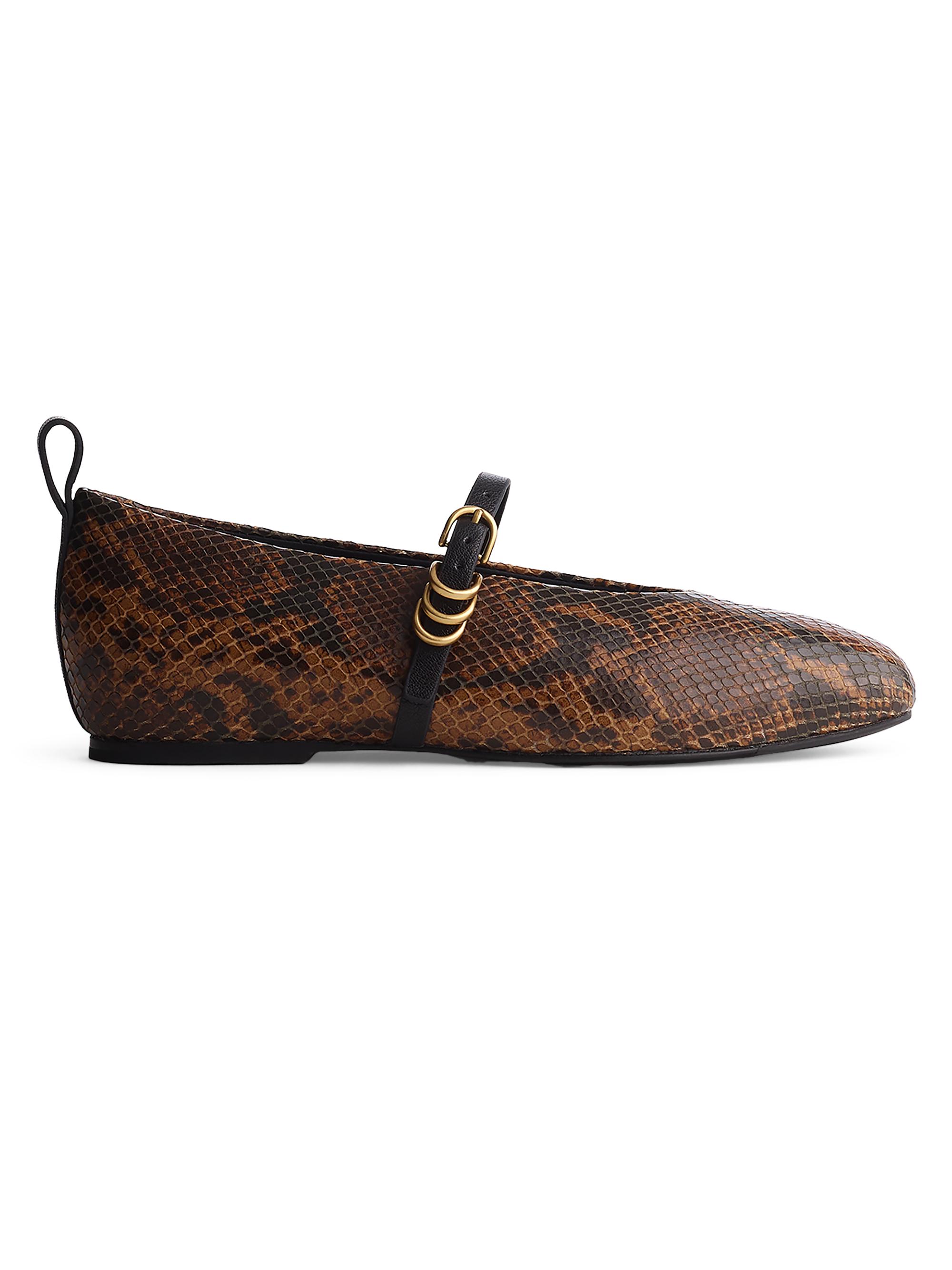 rag & bone Women's Spire Snake-Embossed Leather Mary Jane Flats - Brown