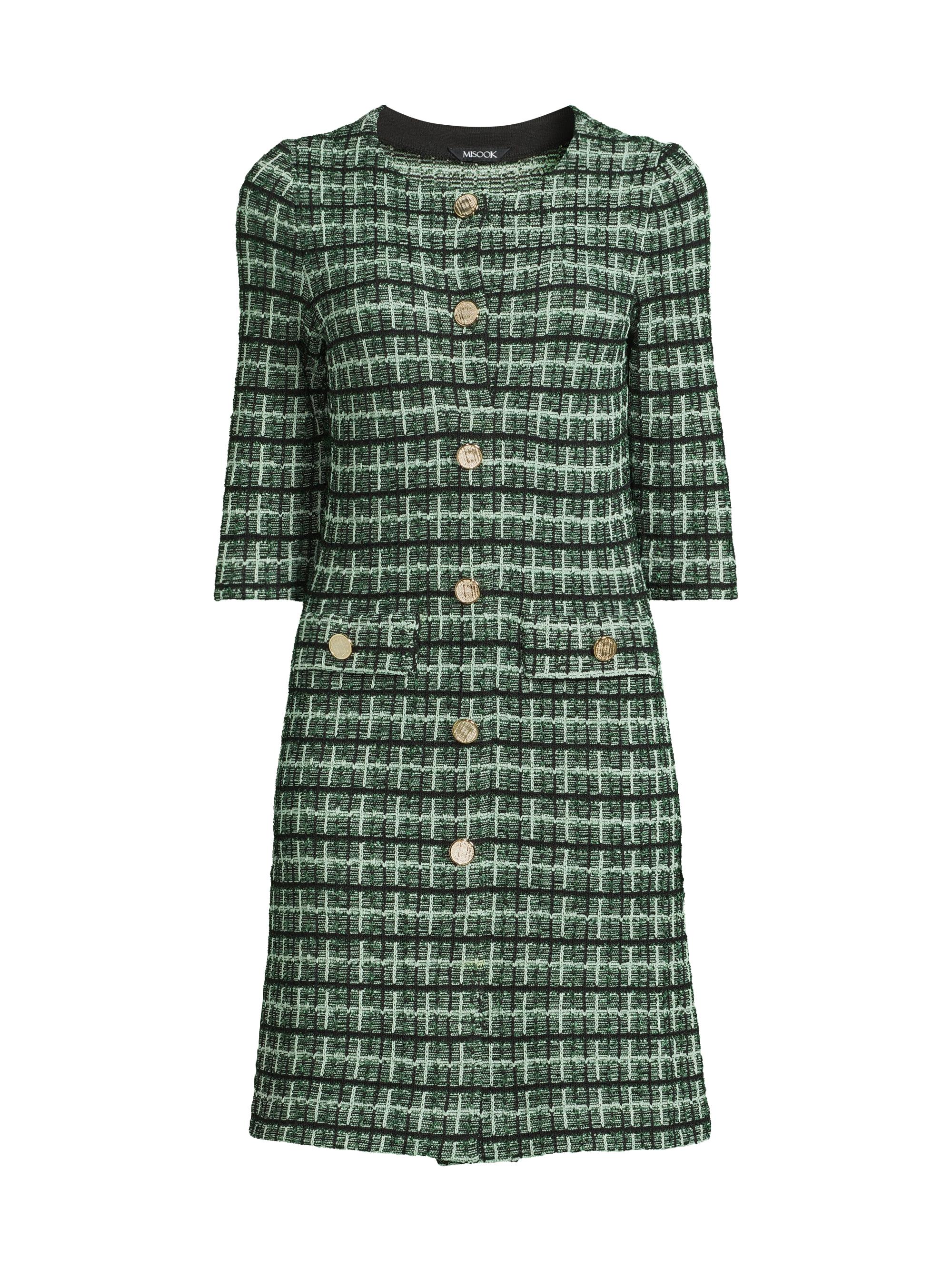 Misook Women's Plaid Multi-Stitch Knit Minidress - Dk Ivy Agave Black