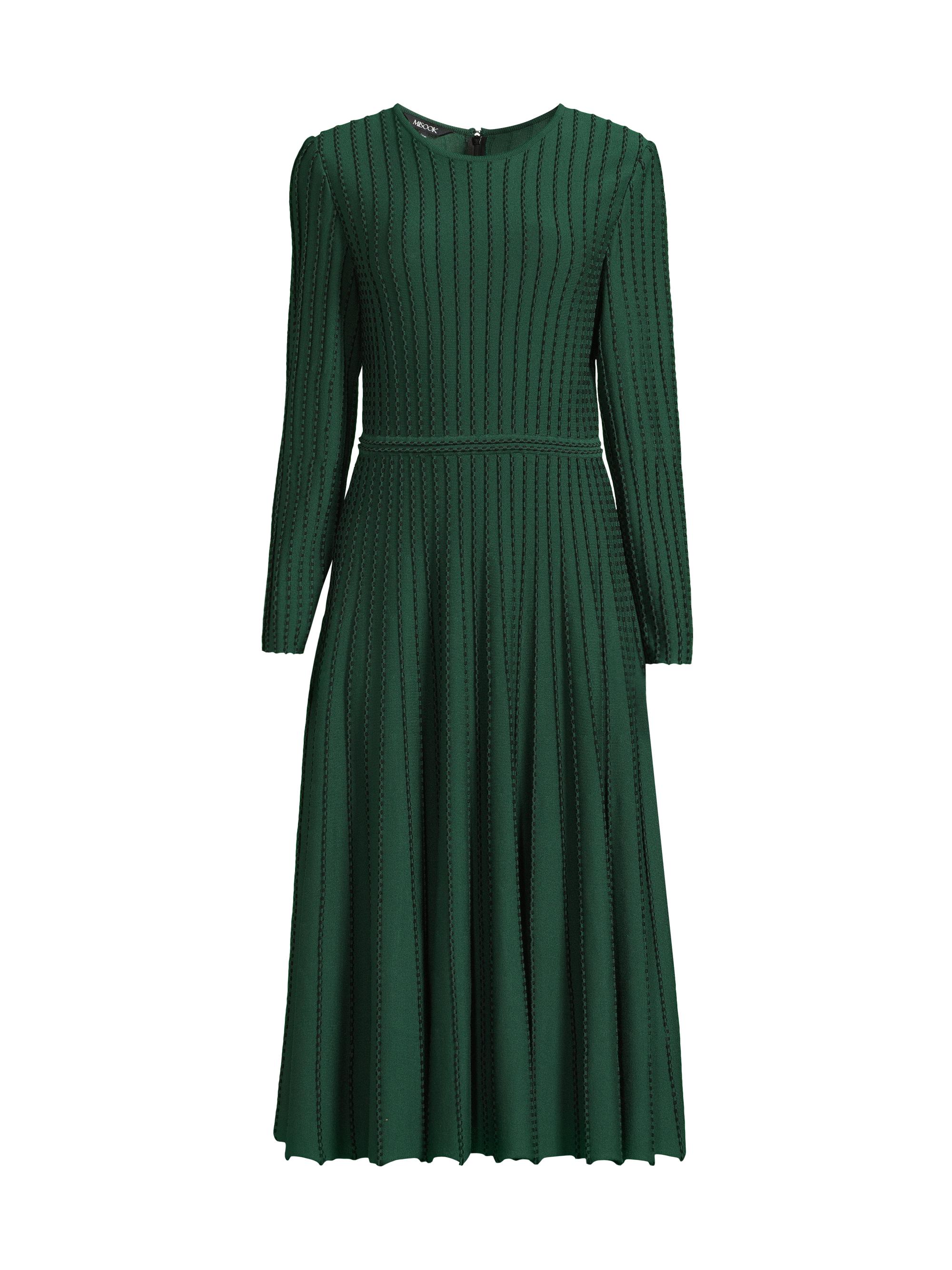 Misook Women's Raised Linear Stitch Long-Sleeve Midi-Dress - Dark Ivy Black