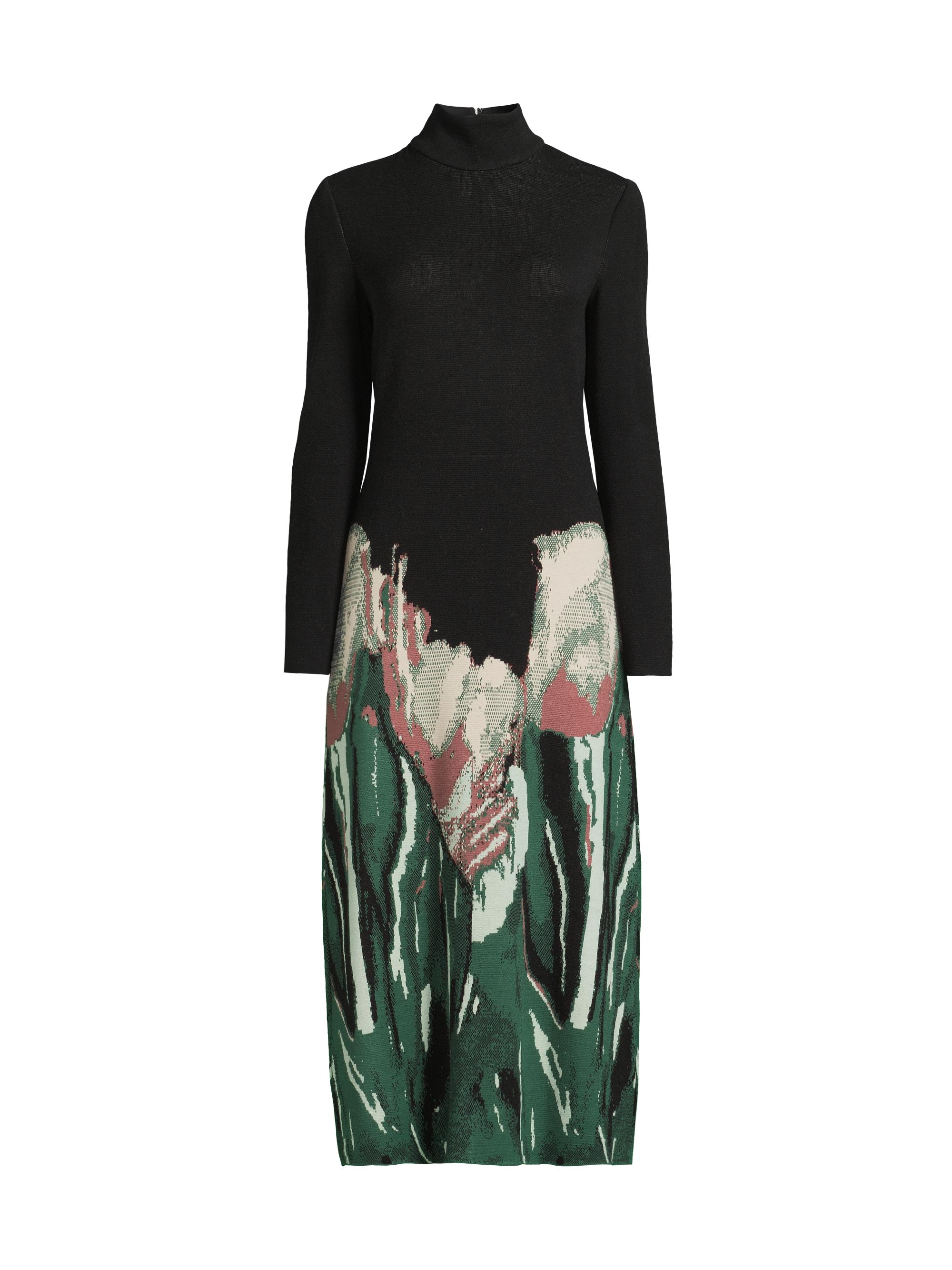 Misook Women's Floral Jacquard Knit Maxi Dress - Dk Ivy Umber Biscotti