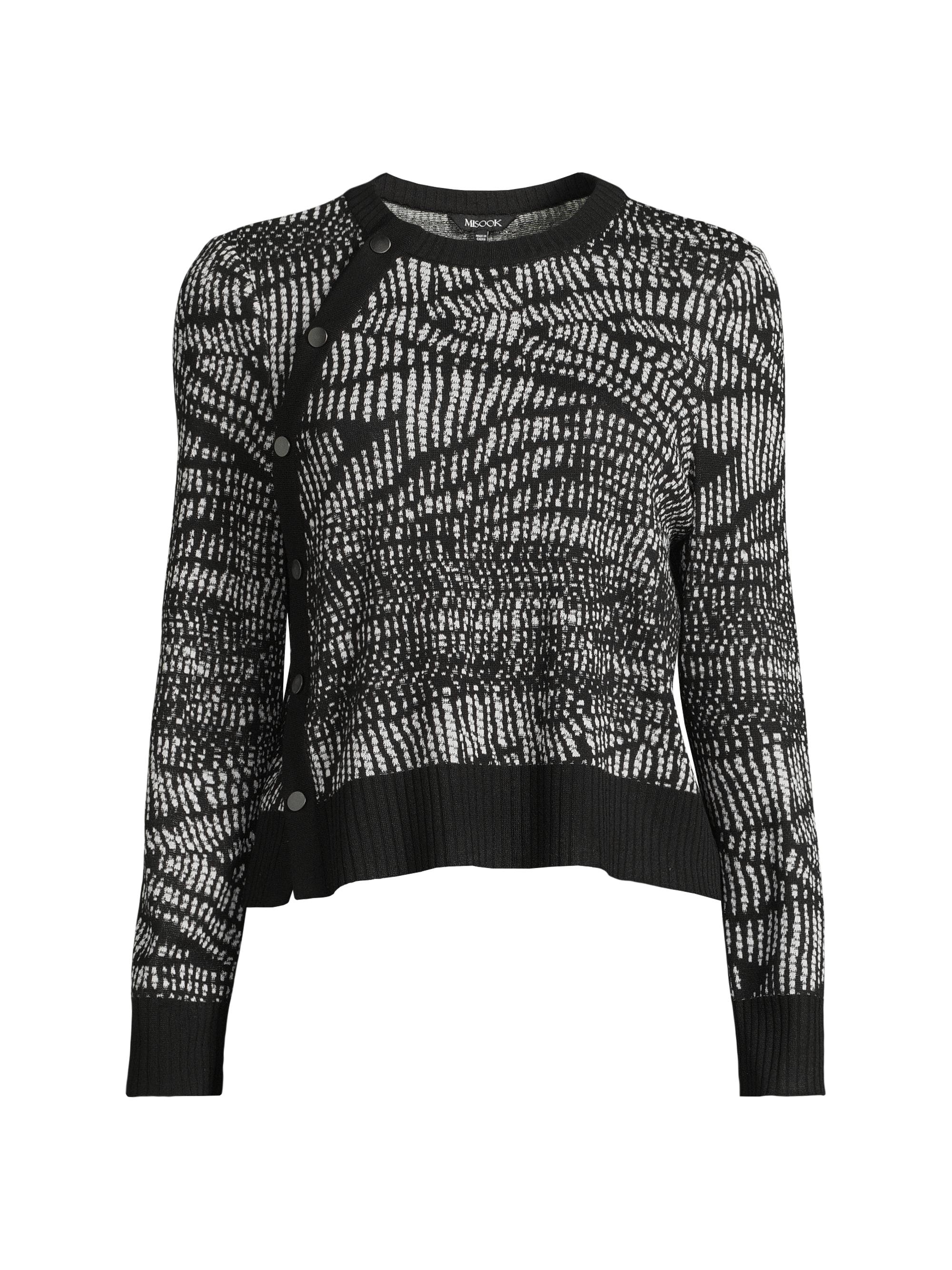 Misook Women's Abstract Animal Print Soft Knit Sweater - Black White