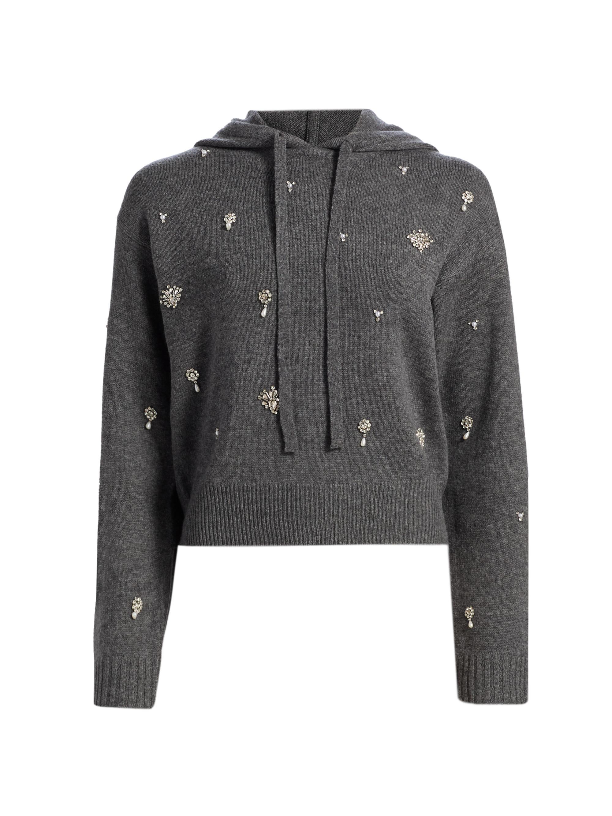 SIMKHAI Women's Karmen Crystal-Embellished Wool-Blend Hooded Top - Charcoal Grey