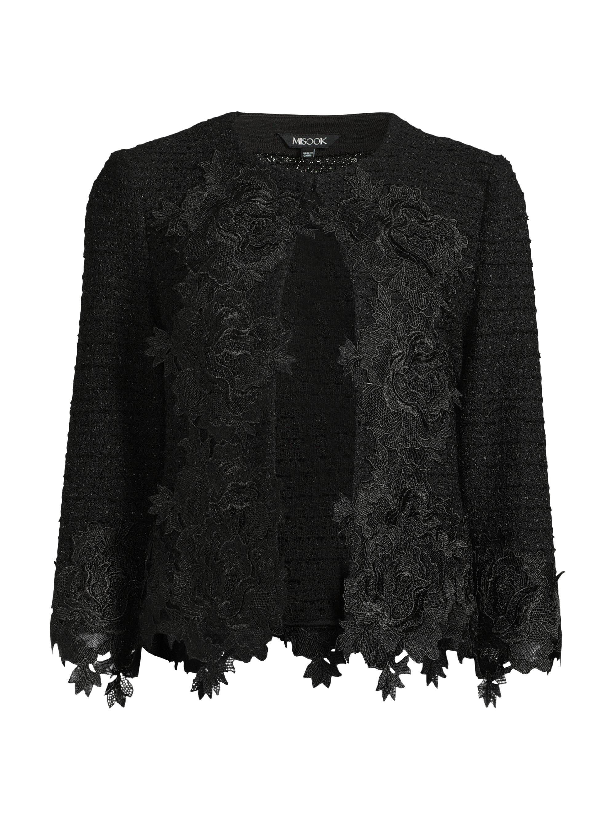 Misook Women's Heritage Floral Lace Knit Jacket - Black