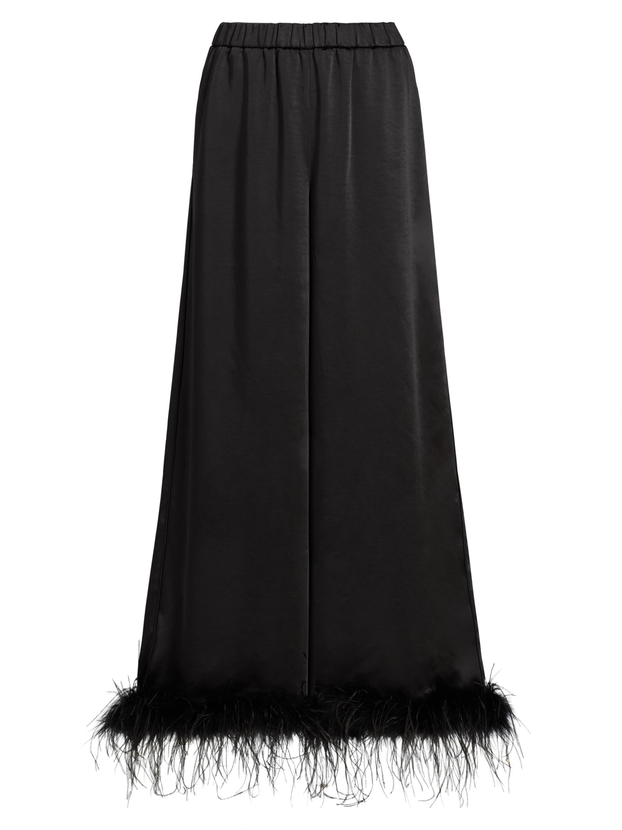 Toccin Women's Auggie Feather-Cuff Textured Satin Pants - Jet