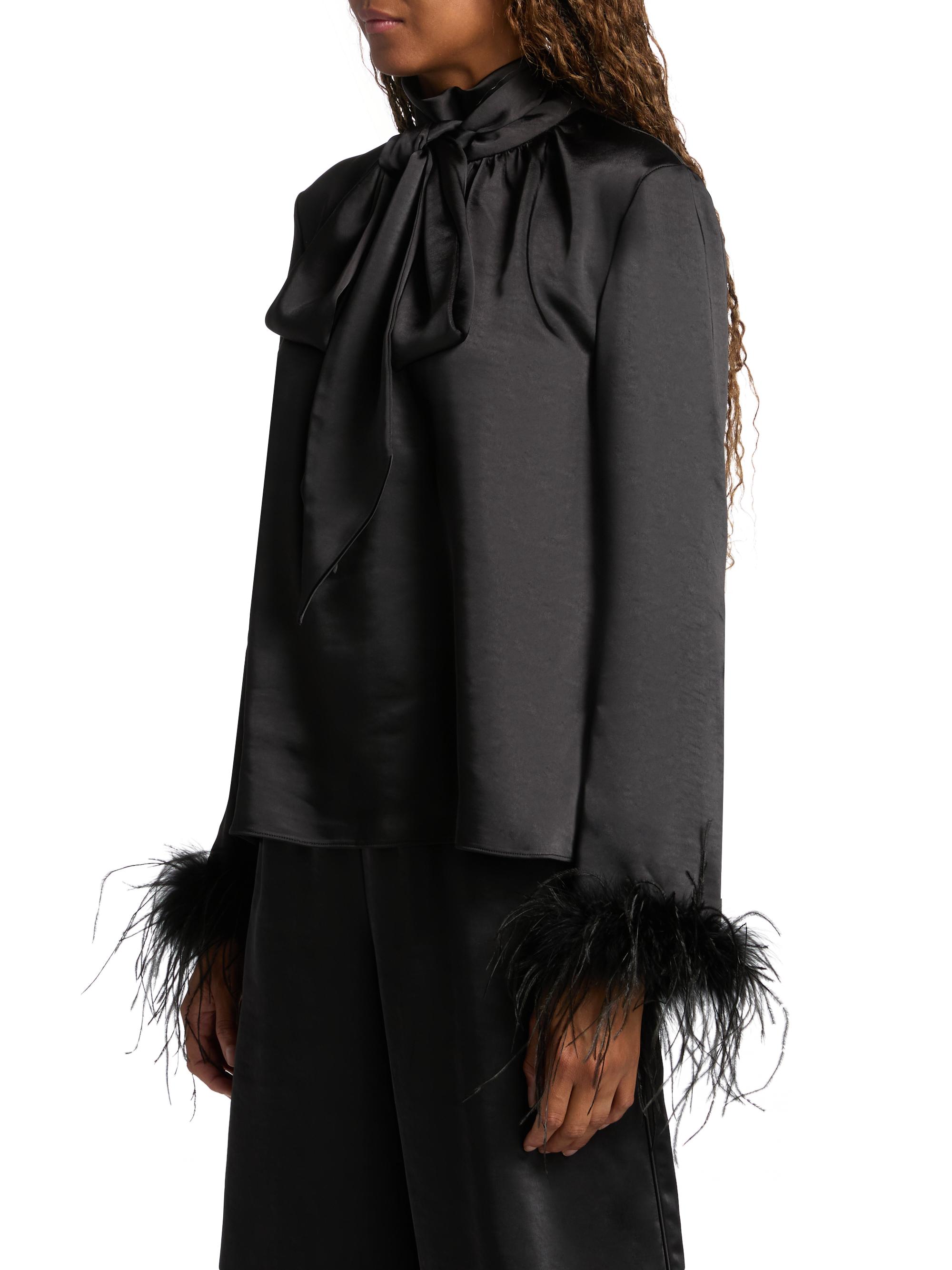 Veronica Feather-Cuff Textured Satin Blouse