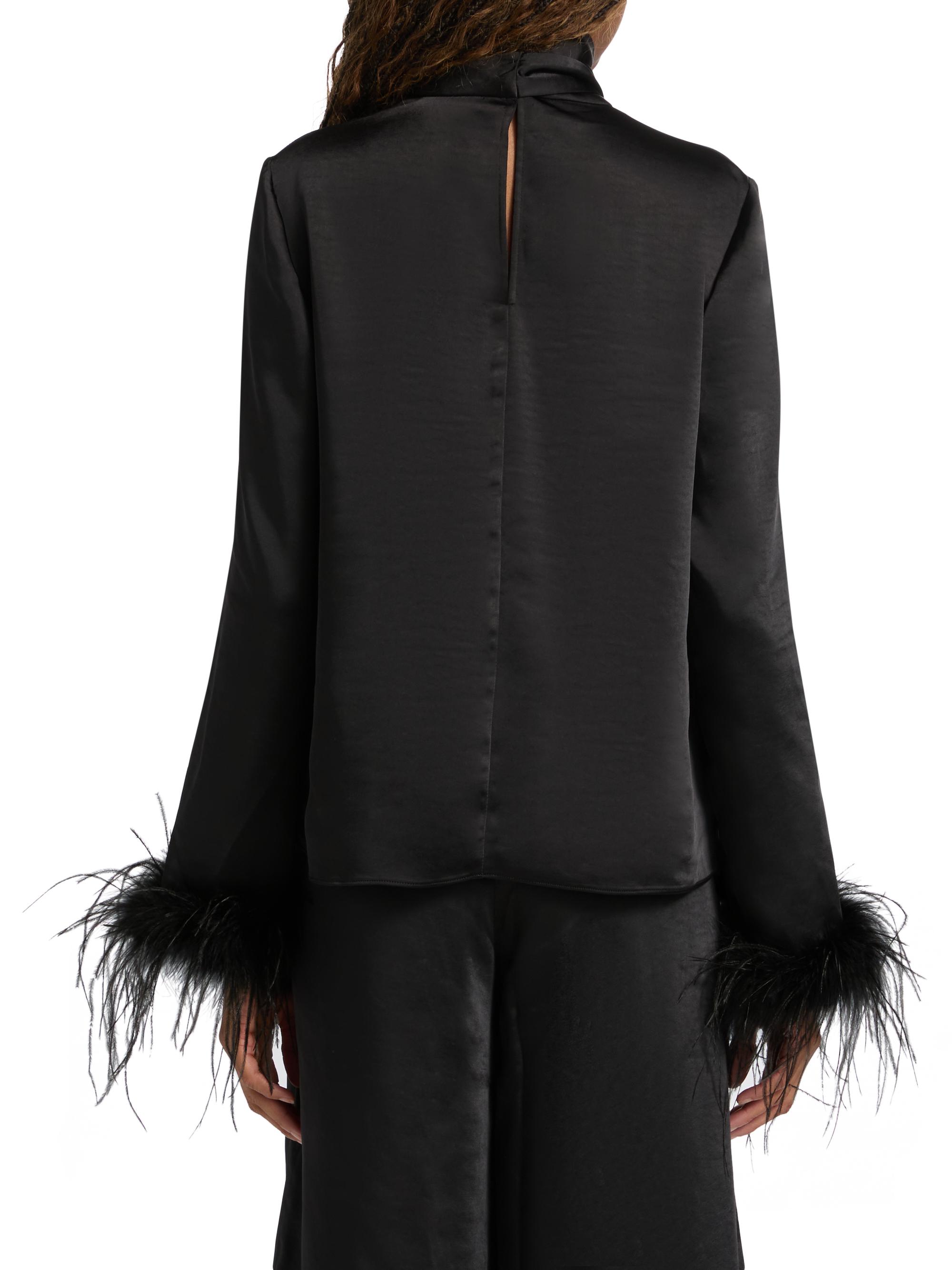 Veronica Feather-Cuff Textured Satin Blouse