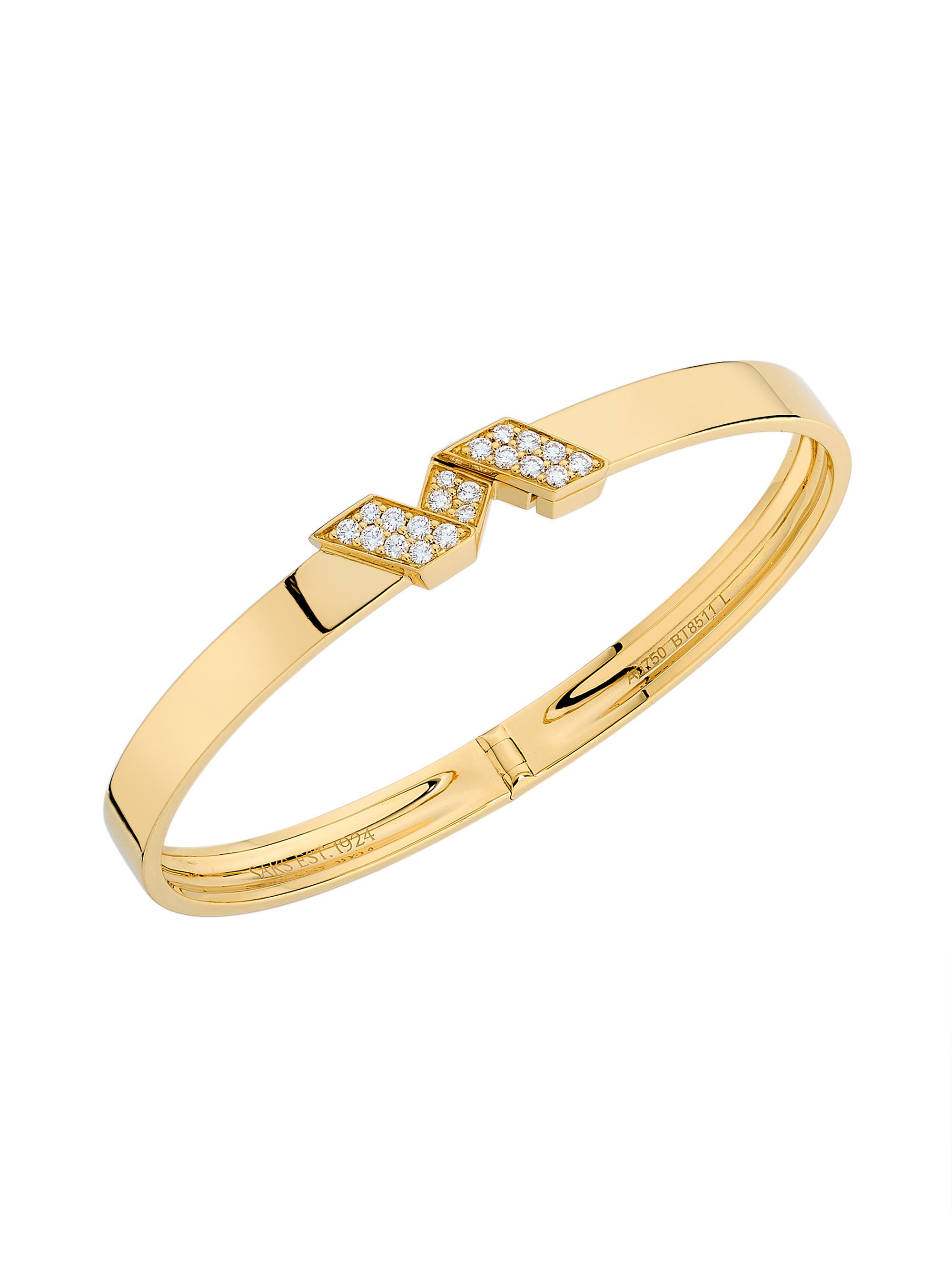 SAKS EST. 1924 Women's Helix Bangle with Diamonds 18K Yellow Gold - Yellow Gold