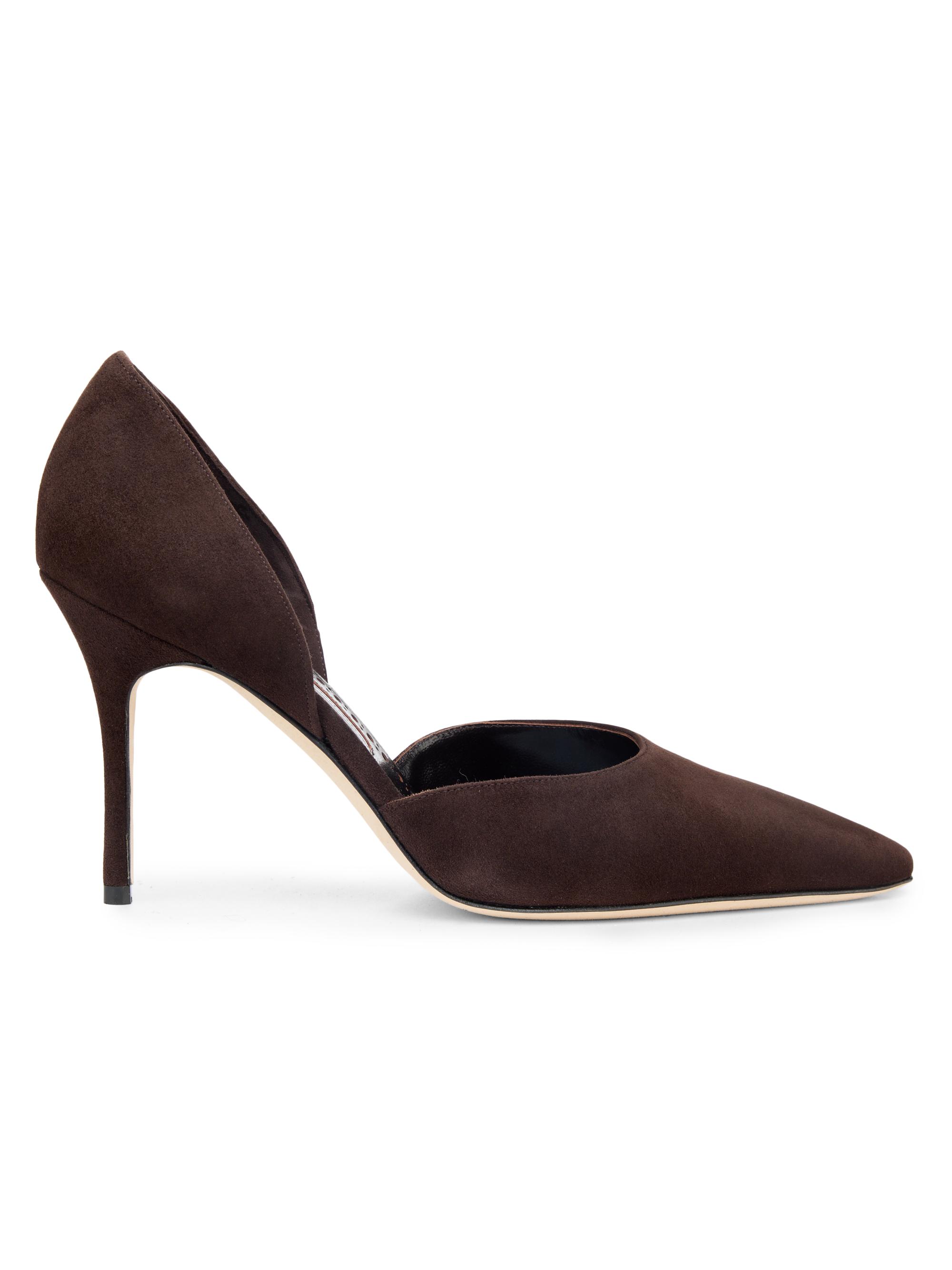 Manolo Blahnik Women's Taylernu Suede D'Orsay Pumps - Dark Brown And Cream