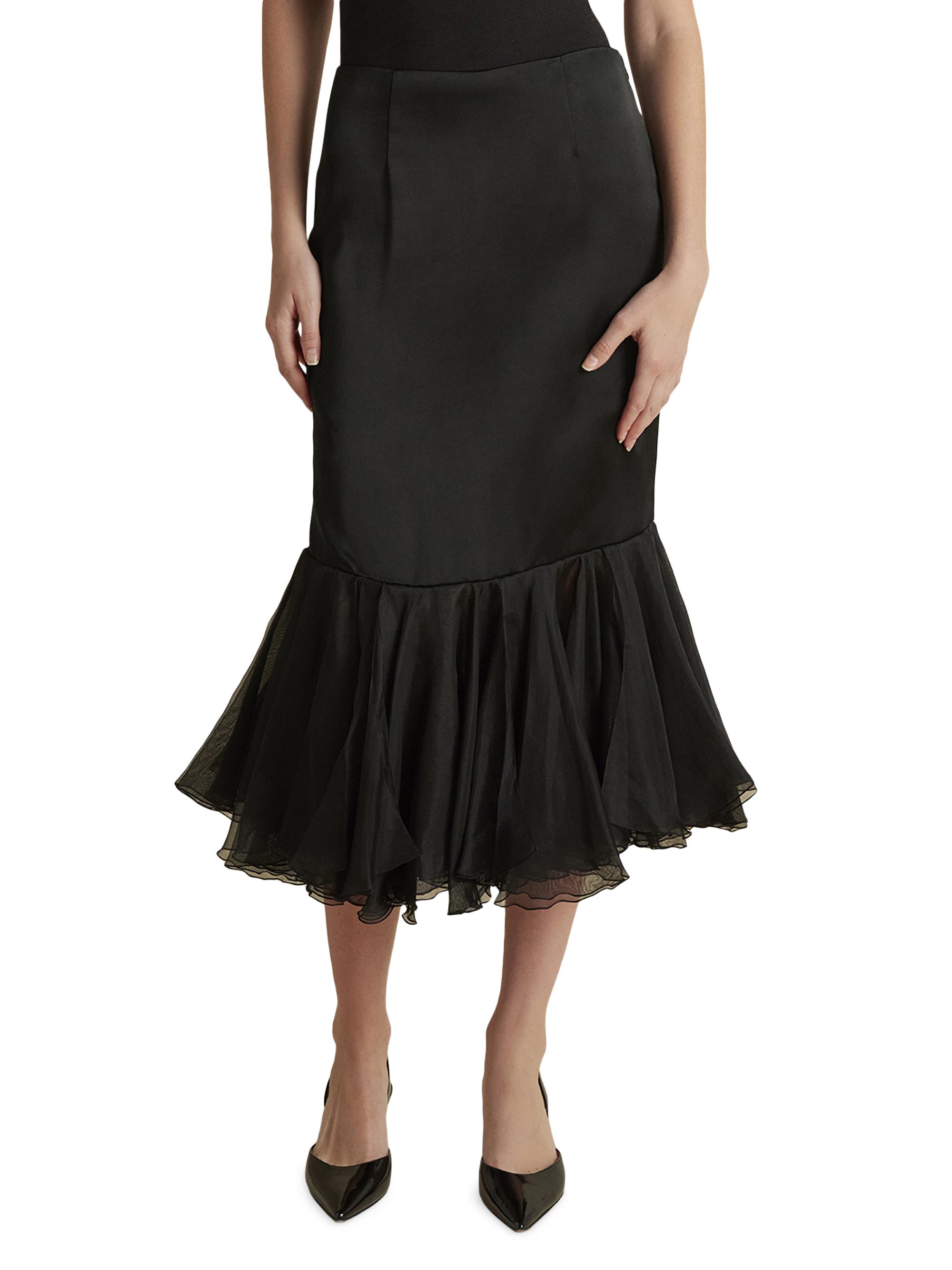 Marina Moscone Women's Cady Skirt with Organza Founce Hem - Black