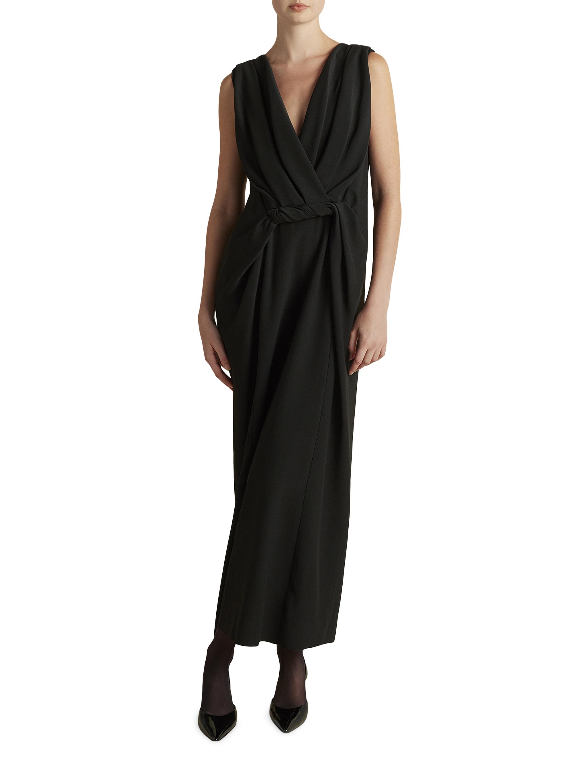 Marina Moscone Women's Cady V-Neck Draped Twist Belt Dress - Black