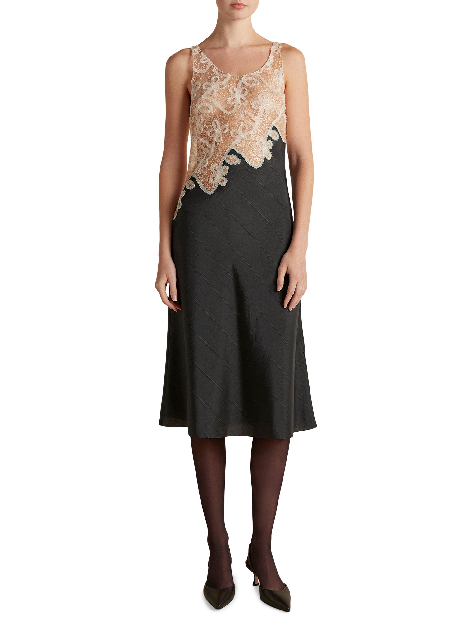 Marina Moscone Women's Dress with Lace Encrustation - Black Pinstripe