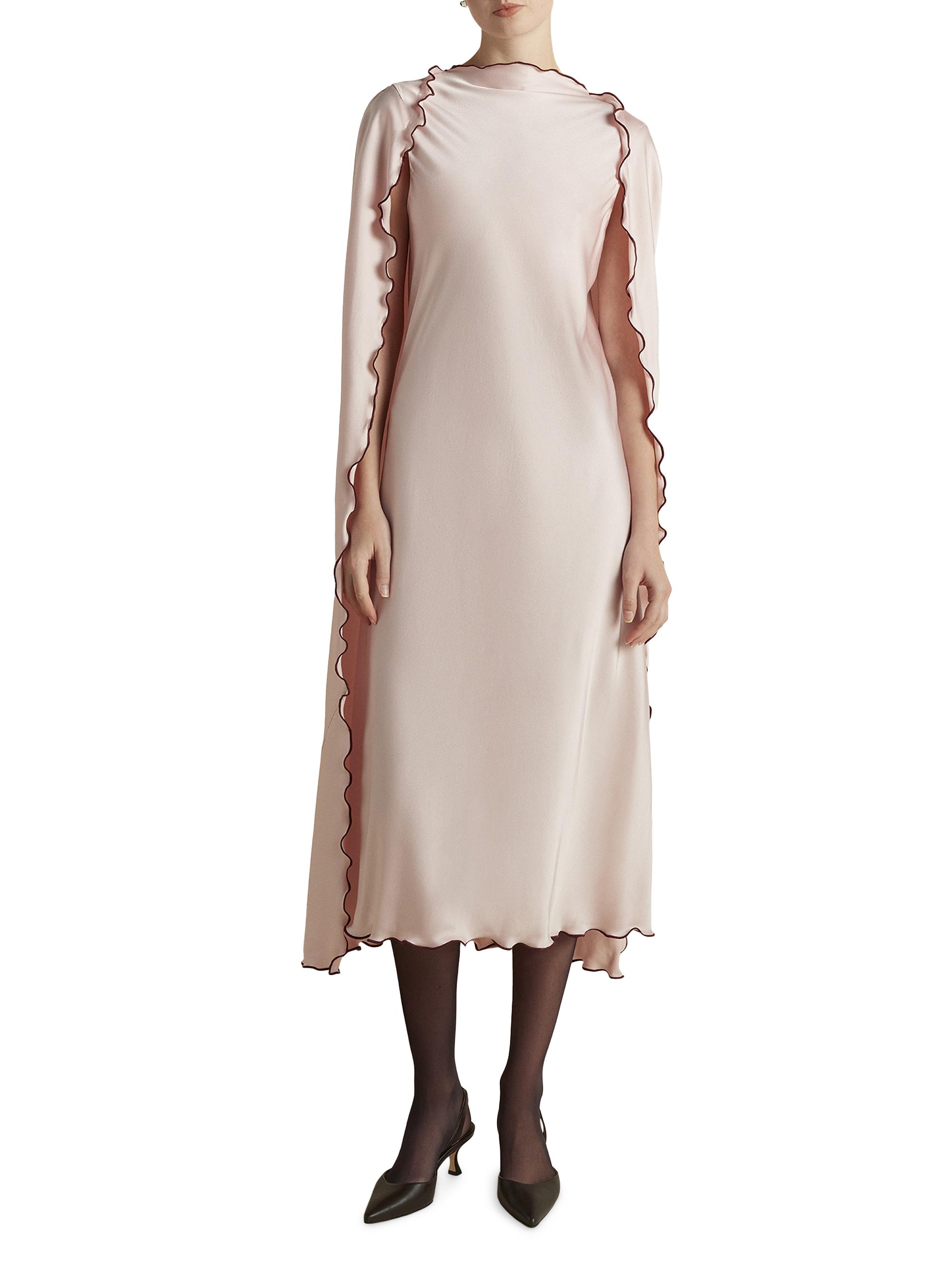 Marina Moscone Women's Cady Cape Dress with Scalloped Edge - Camellia