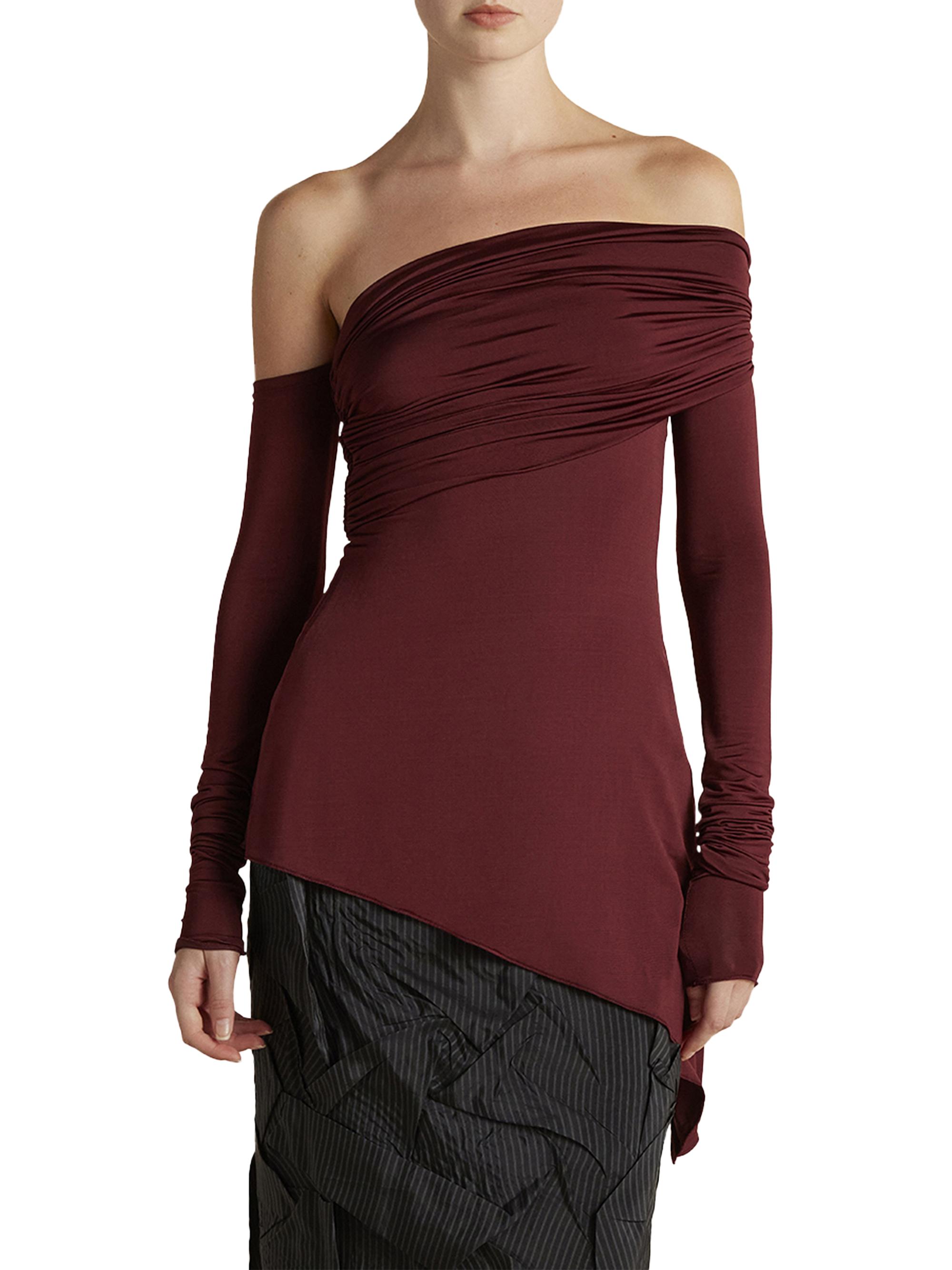 Marina Moscone Women's Jersey One-Shoulder Draped Top - Garnet