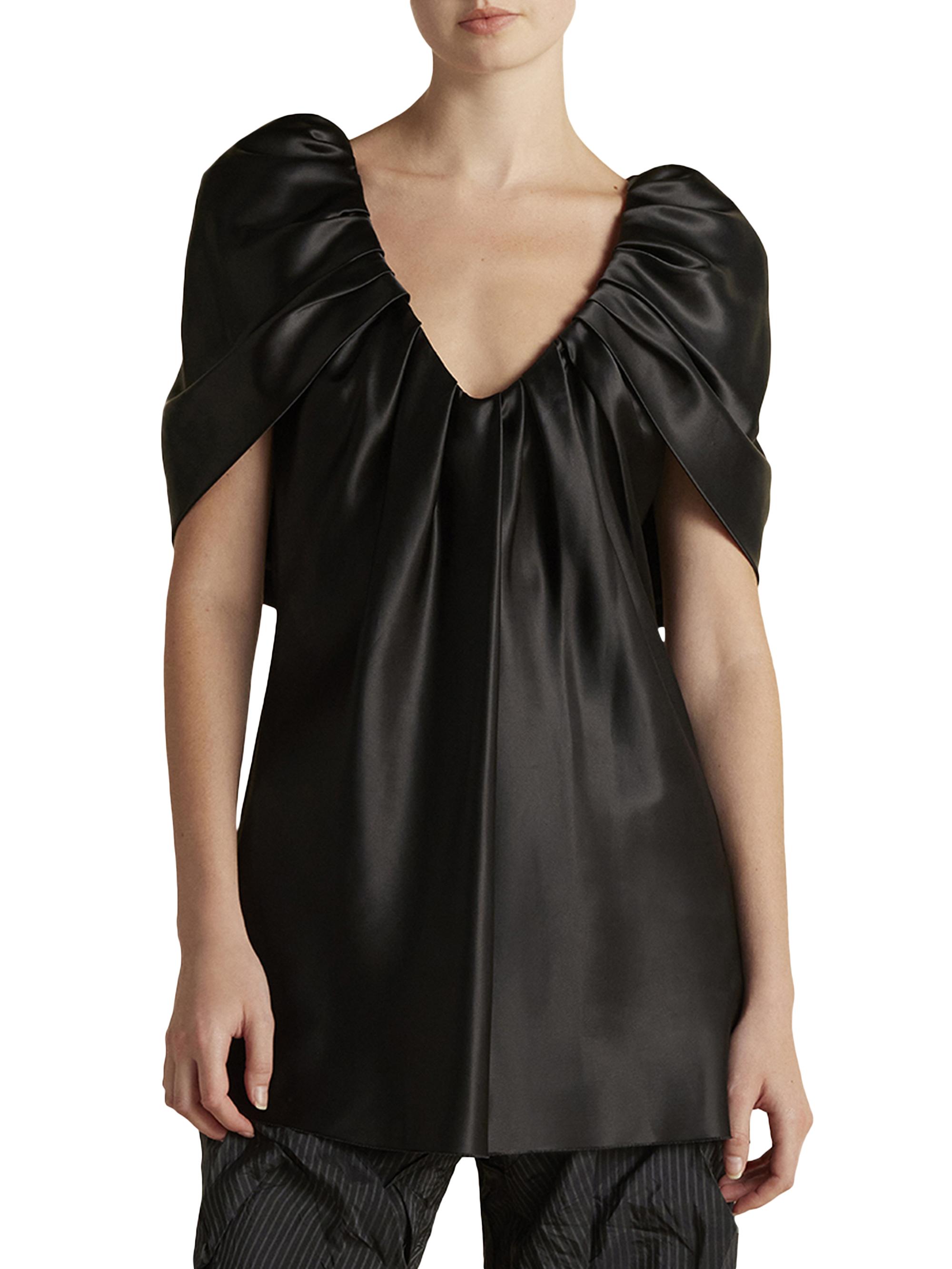 Marina Moscone Women's Satin Top with Draped Neckline - Black