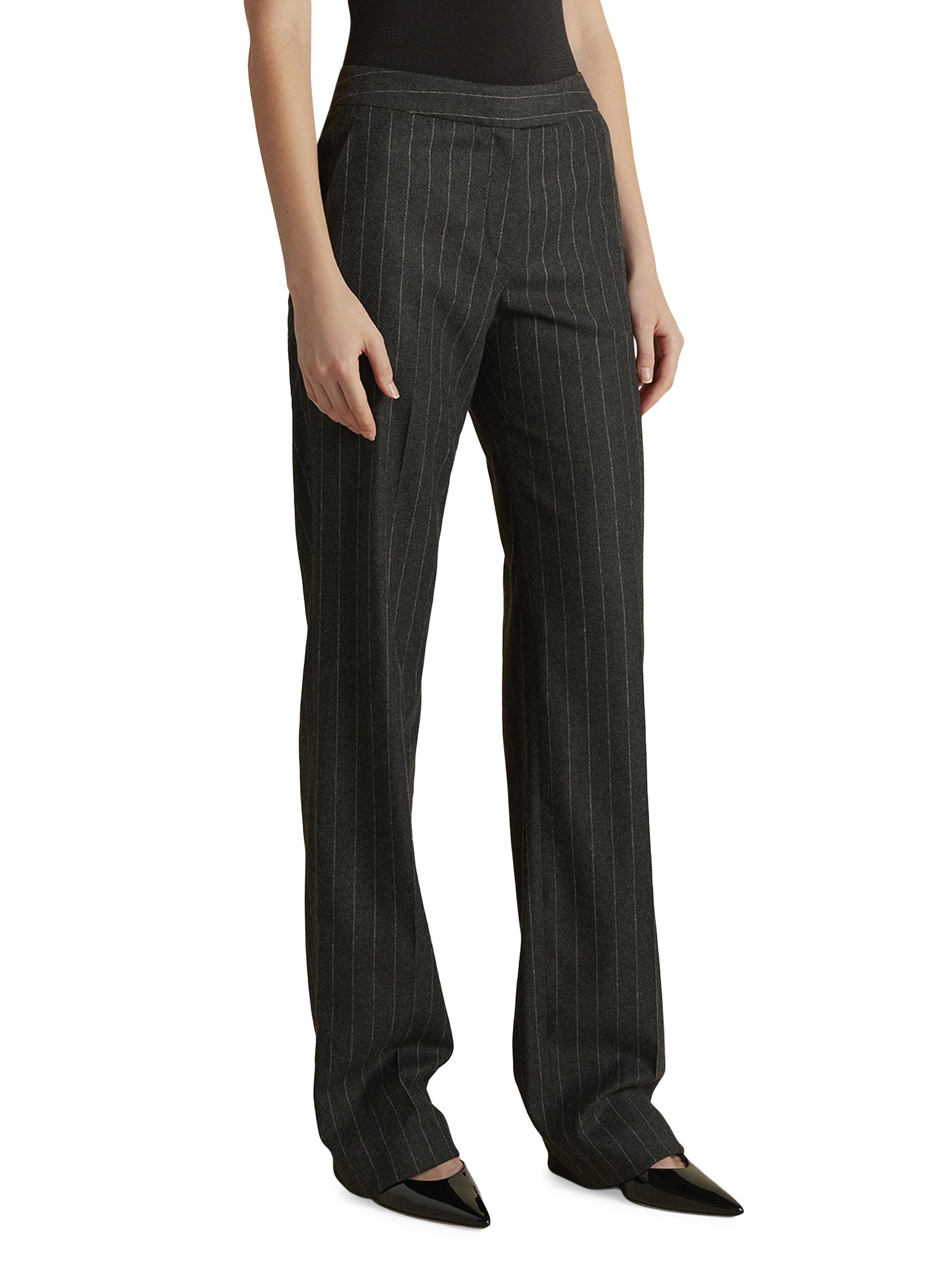 Marina Moscone Women's Wool Pinstripe Tailored Trouser - Charcoal Camellia