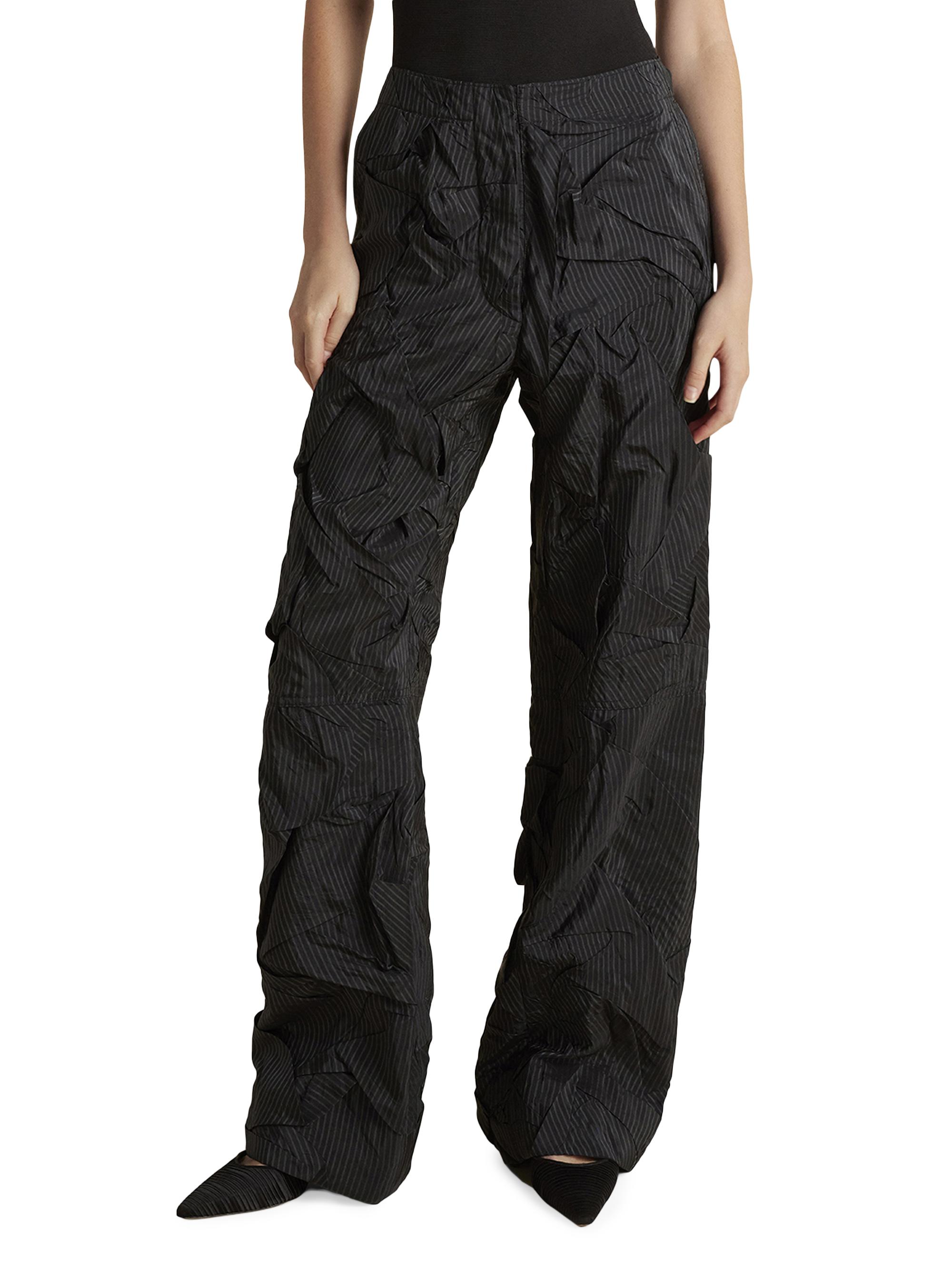 Marina Moscone Women's Crushed Pinstripe Parachute Trouser - Navy Pinstripe