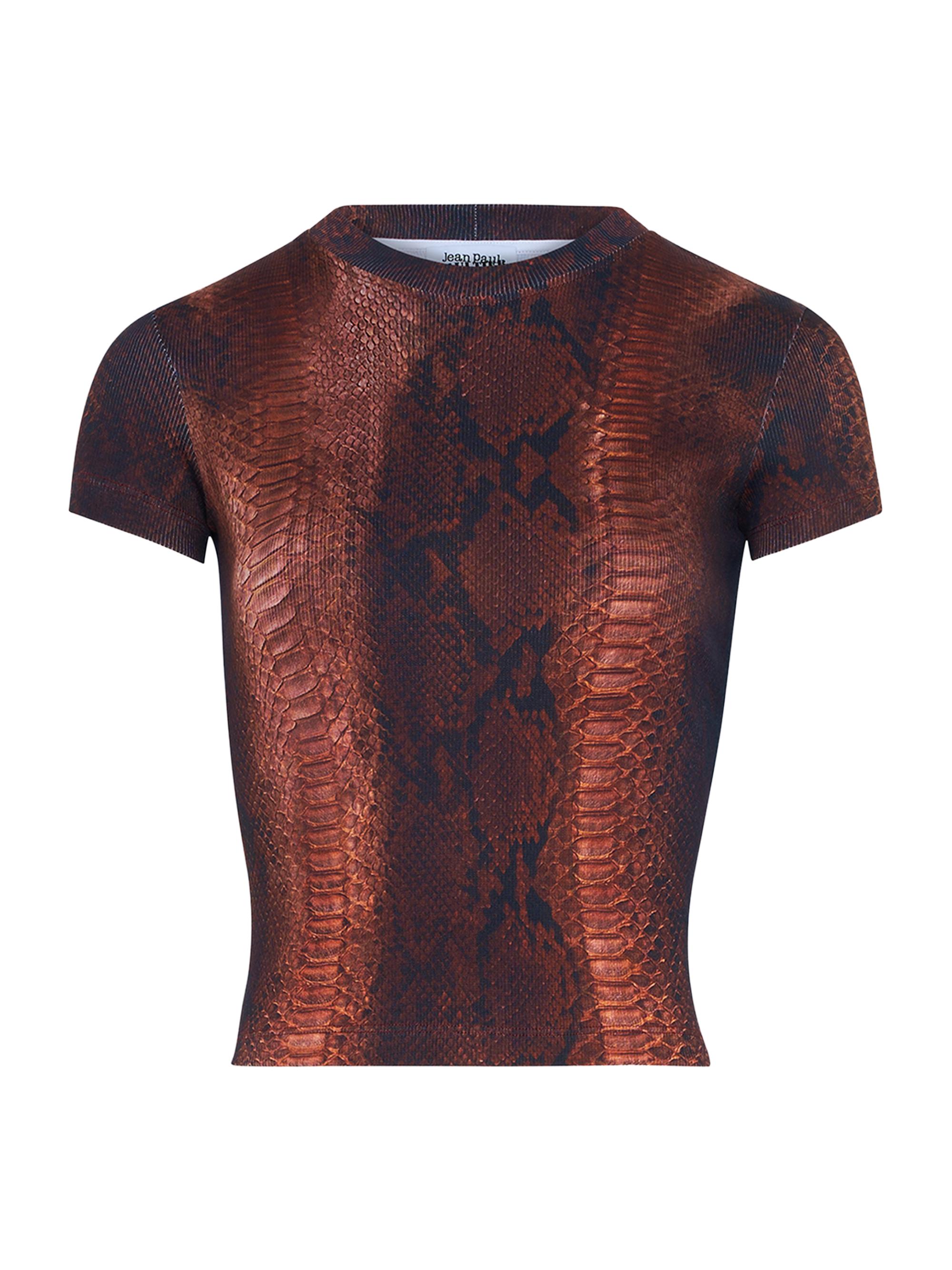 Jean Paul Gaultier Women's Python-Print Rib-Knit Stretch-Cotton T-Shirt - Brown Black