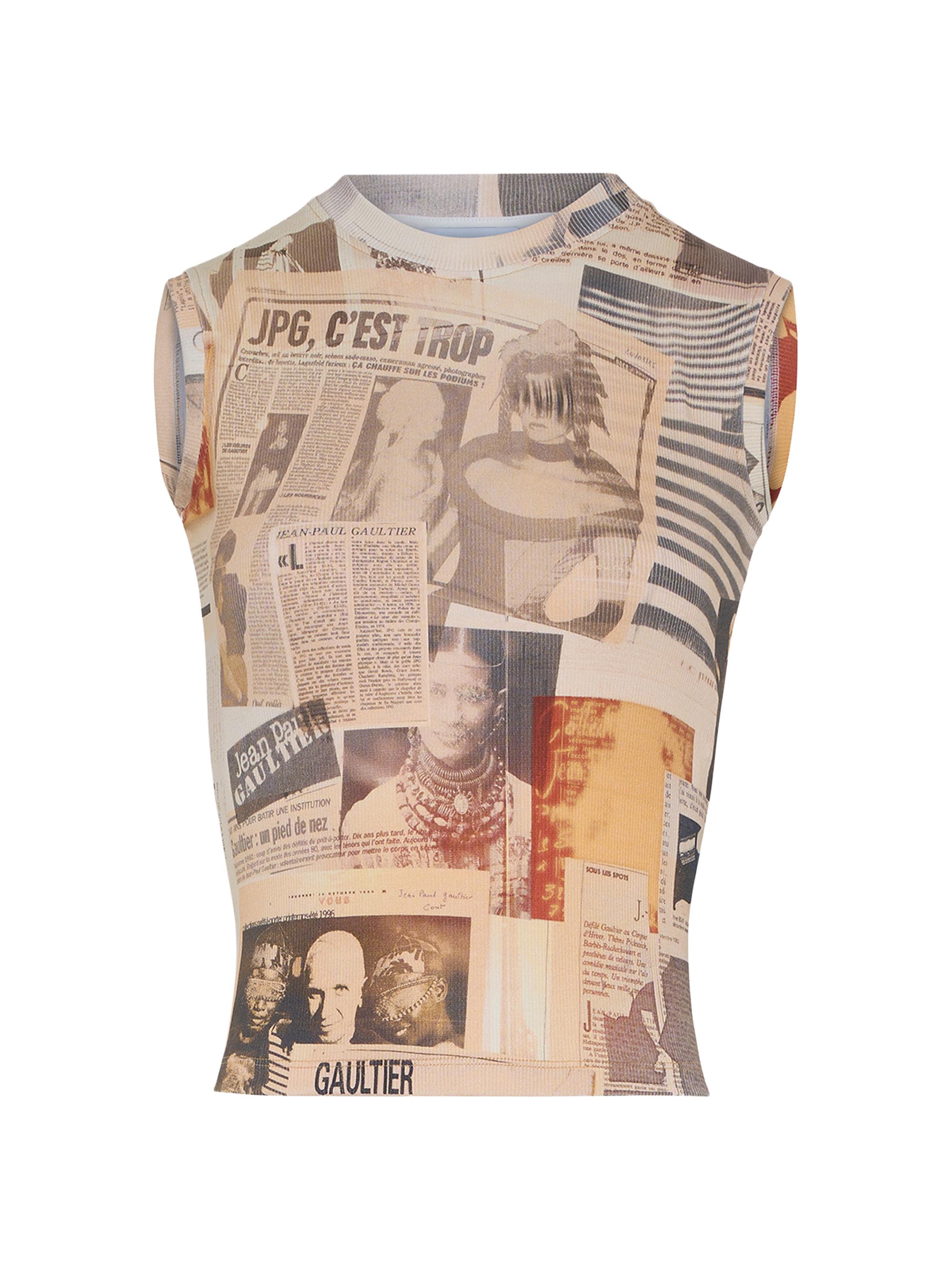 Jean Paul Gaultier Women's Journal Rib-Knit Stretch-Cotton Tank - Ecru Lightgrey Red