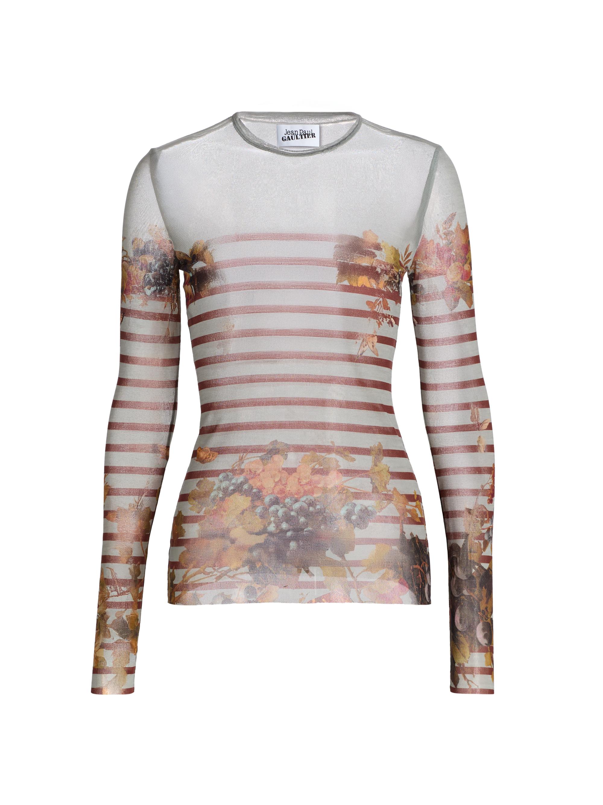 Jean Paul Gaultier Women's Printed Mesh Long-Sleeve Top - Light Blue Multicolor
