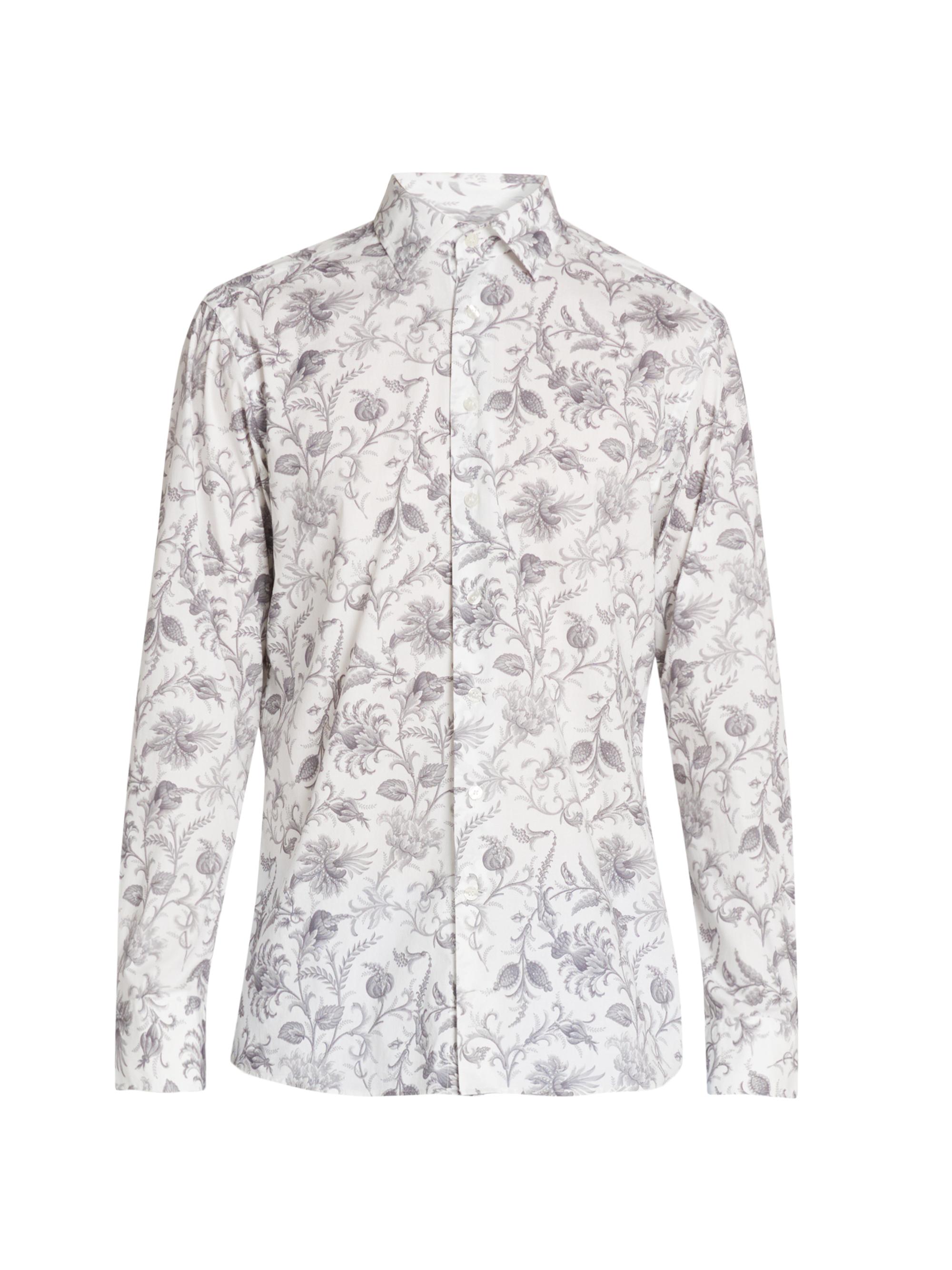 Etro Men's Roma Floral Stretch-Cotton Shirt - Print On White Base