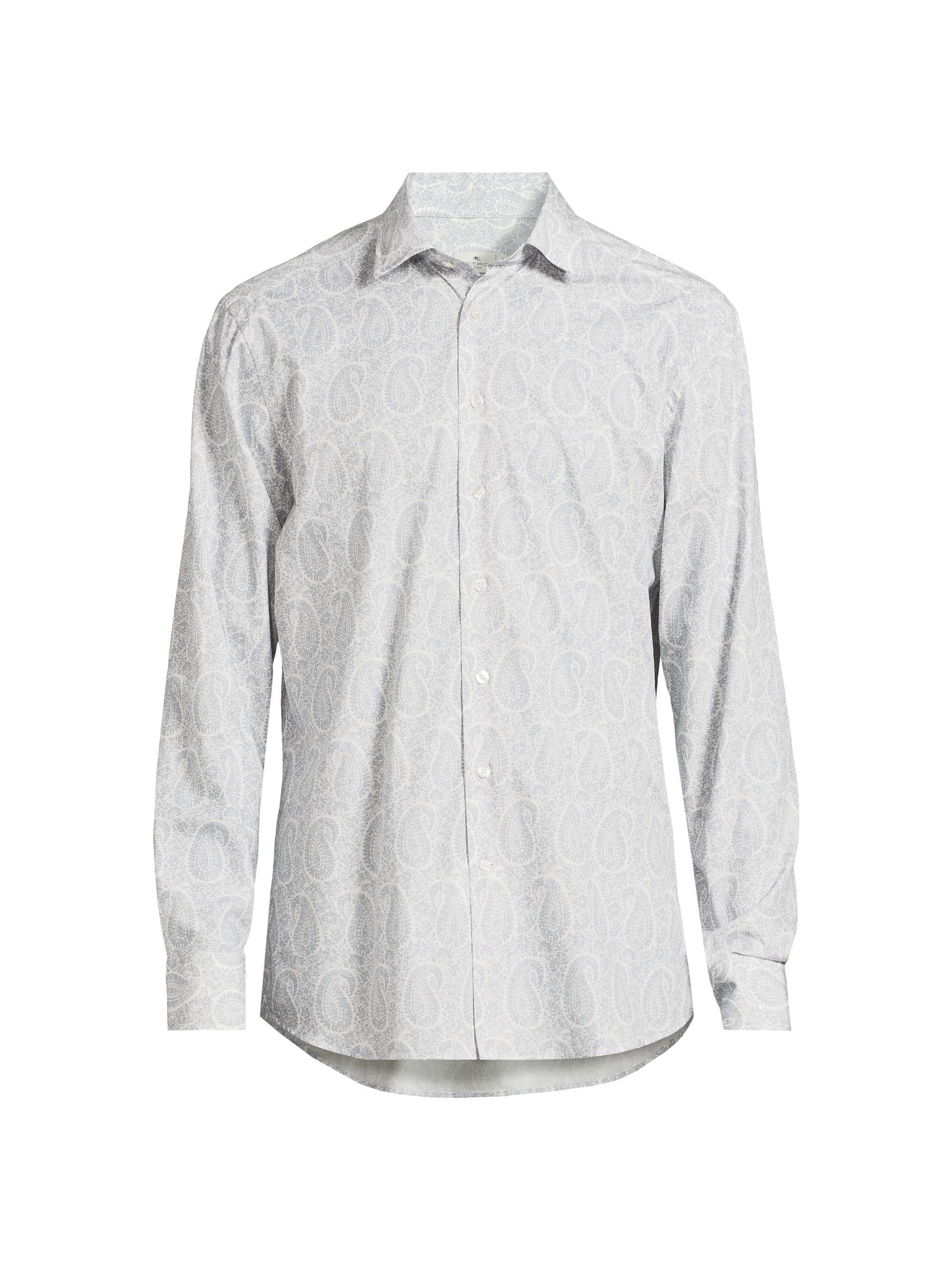 Etro Men's Roma Tonal Paisley Shirt - Print On White Base