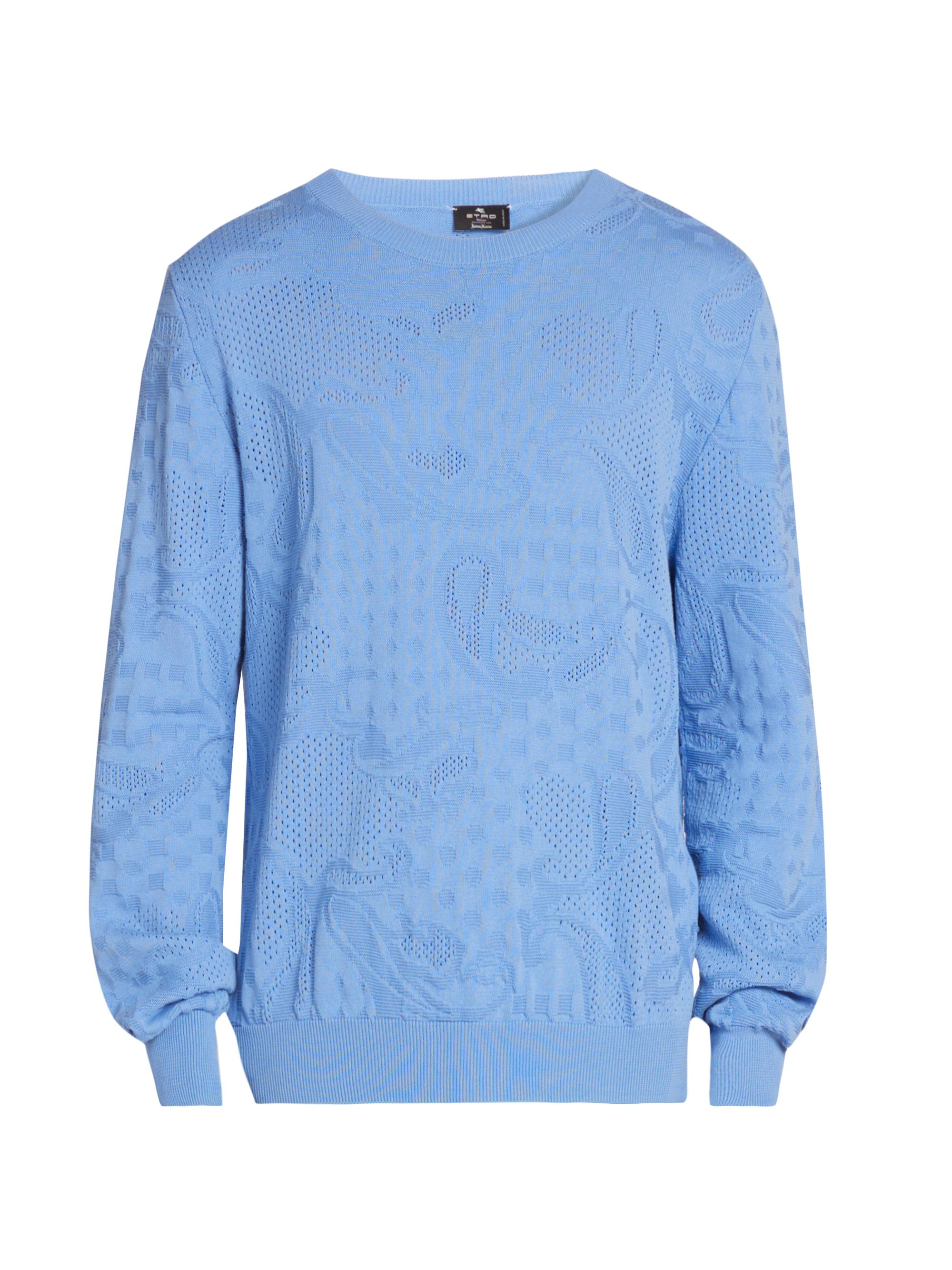 Etro Men's Paisley Cotton Crewneck Sweater - Multicolor Azure Base
