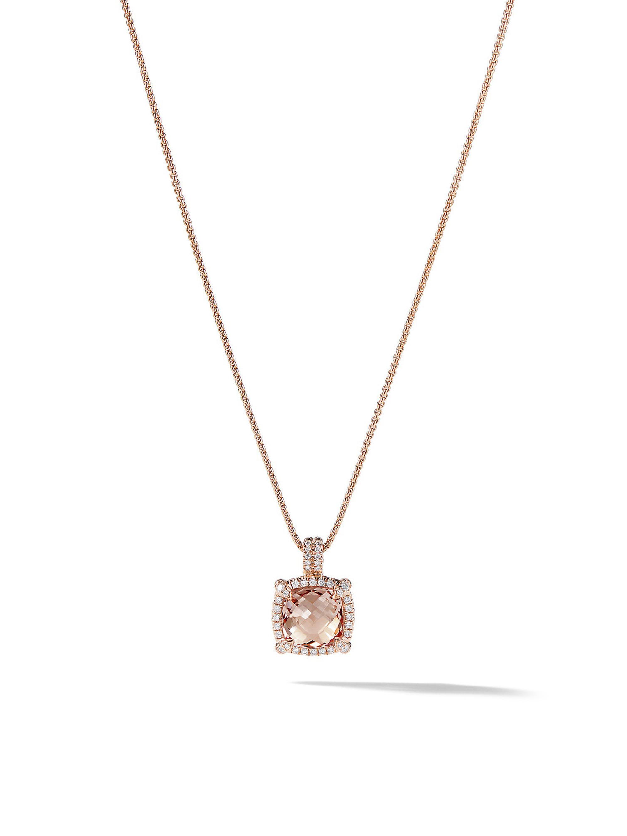David Yurman Women's Chatelaine Pavé Bezel Pendant Necklace in 18K Rose Gold with Morganite and Diamonds, 9MM - Morganite