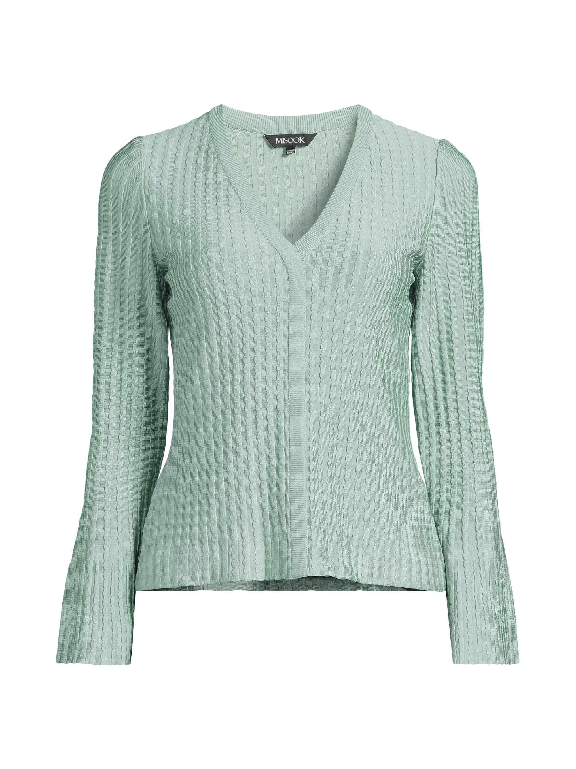 Misook Women's Scalloped Rib-Knit Top - Mystic Green
