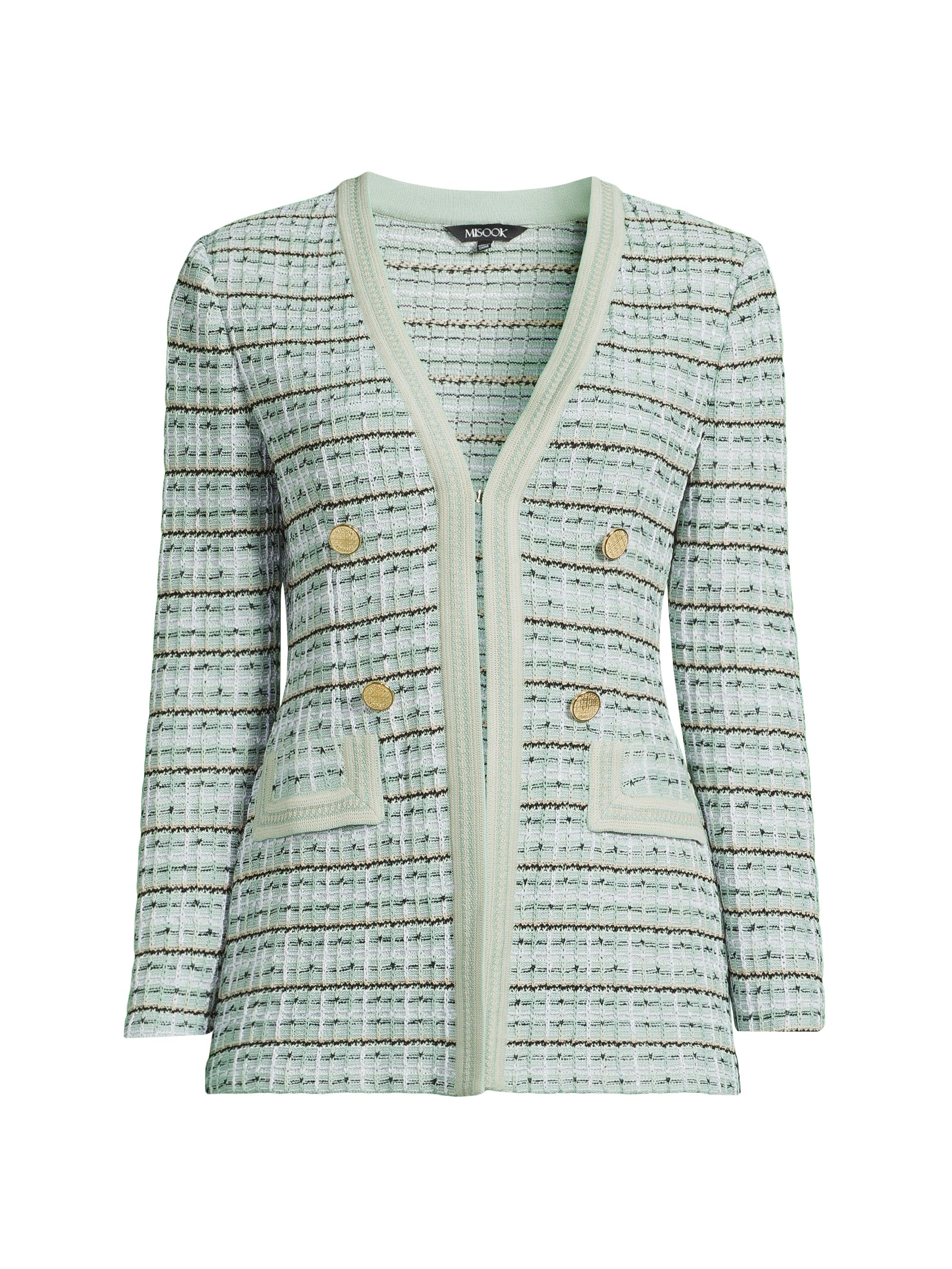 Misook Women's Plaid Textured Knit Jacket - Fresh Mint Mystic Green