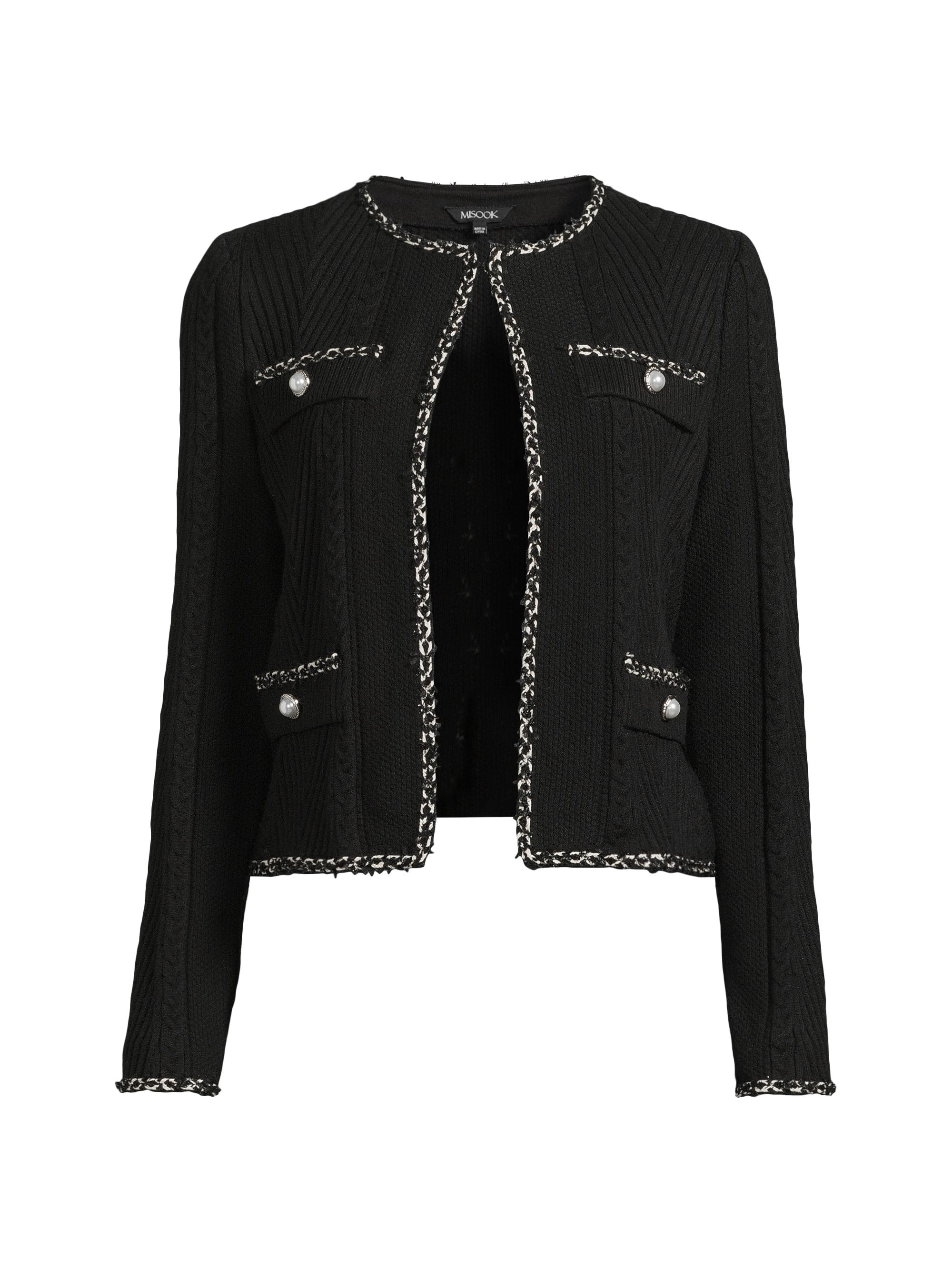 Misook Women's Rib-Knit Long-Sleeve Jacket - Black Biscotti