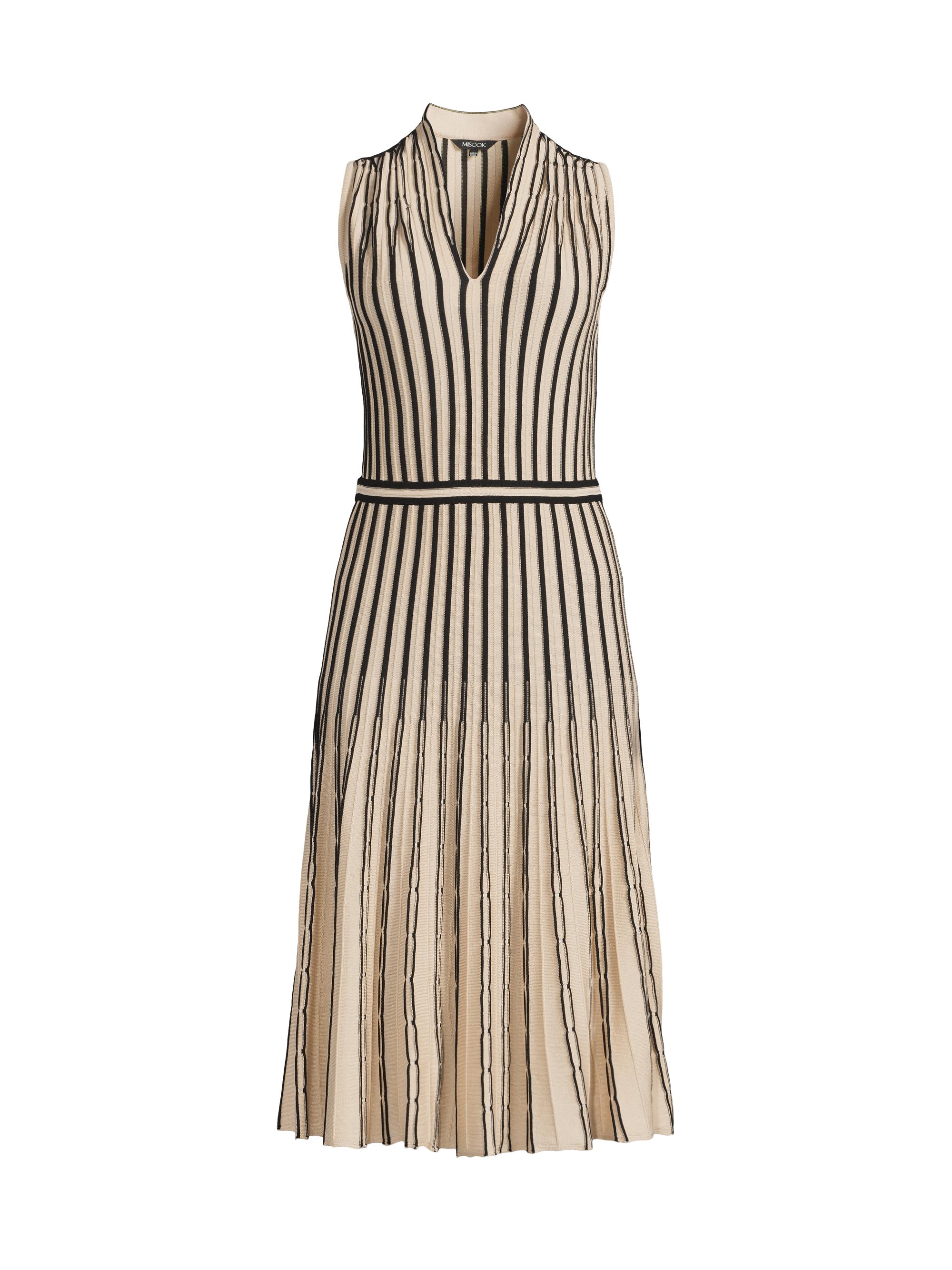 Misook Women's Striped Rib-Knit Midi-Dress - Biscotti Black