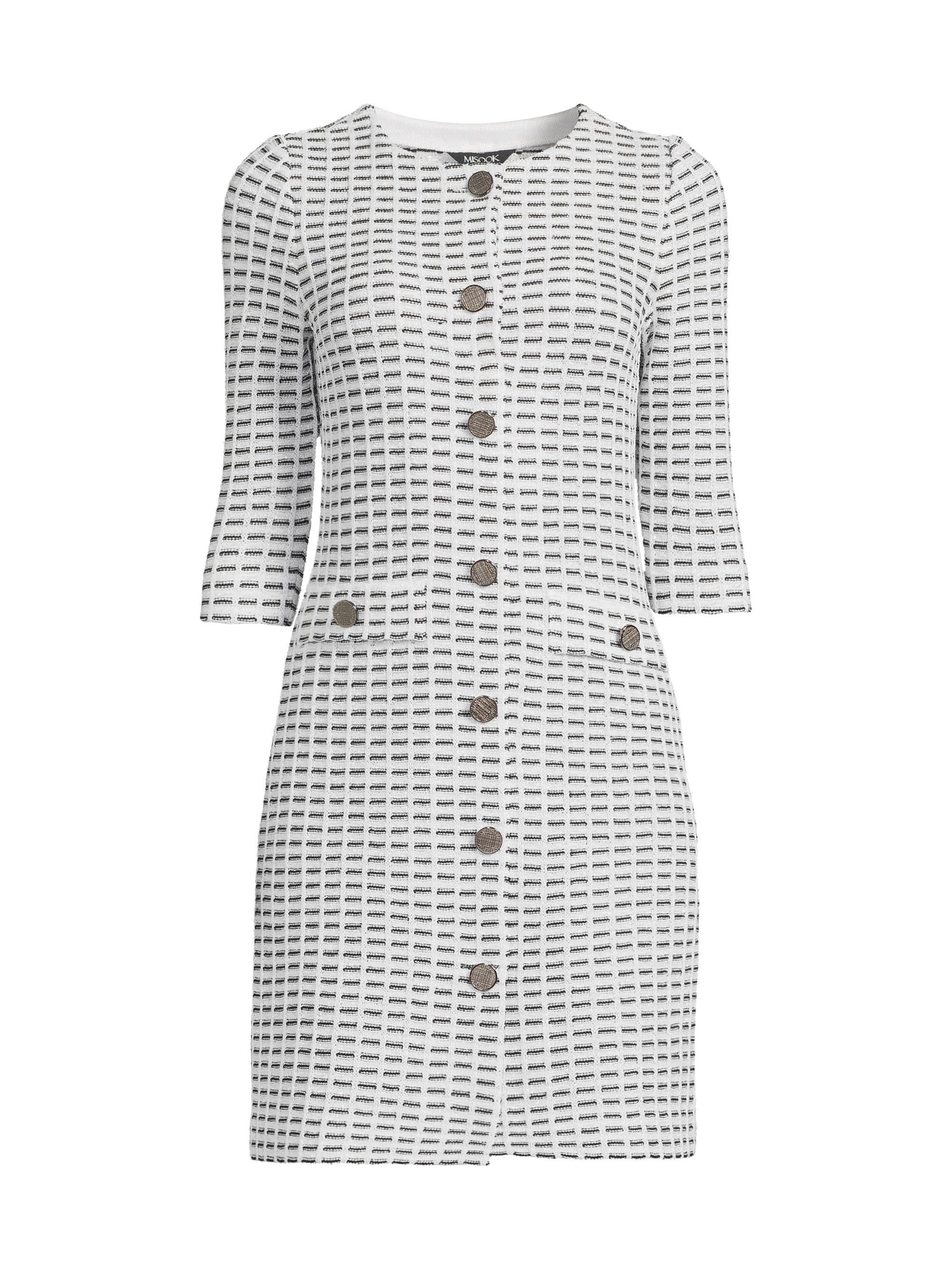 Misook Women's Two-Tone Tweed Sheath Mini-Shirtdress - Black White