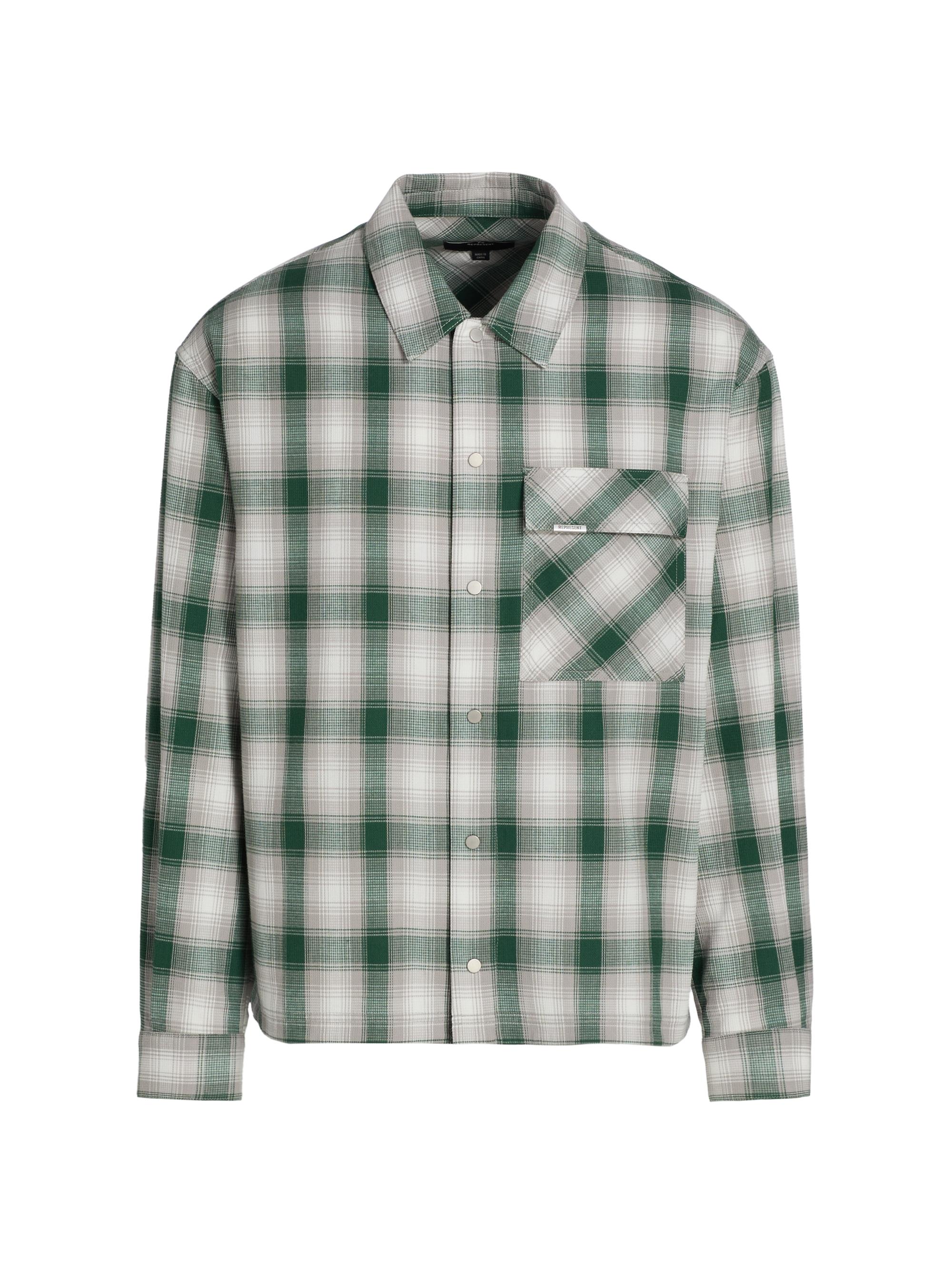 Represent Men's Plaid Waffle Cotton Flannel Shirt - Dark Green
