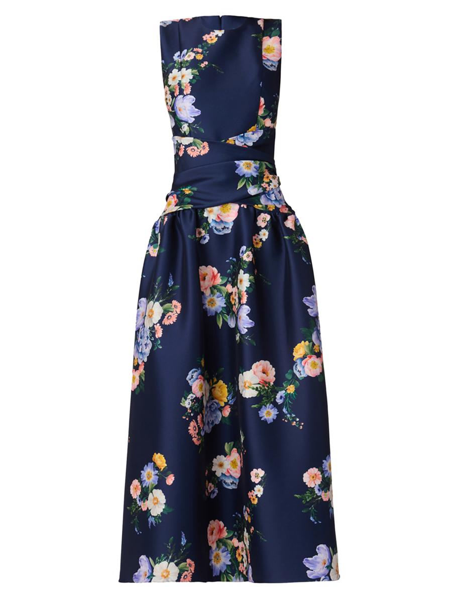 camille the woman in the green dress Floral Midi – Groovy Mimi Flowy boho maternity dress Color:Pink Floral shirred dress