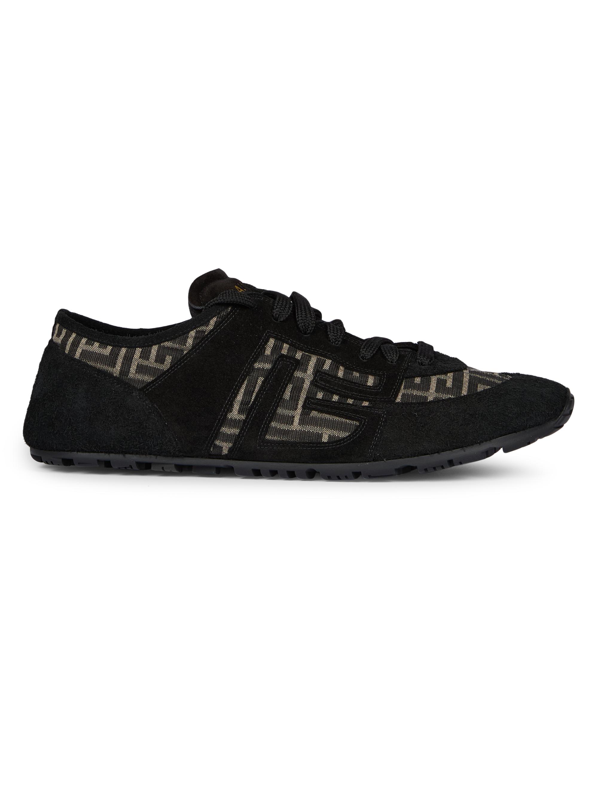Balmain Men's Suede & Monogram Jacquard Racer Sneakers - Ivoire Noir