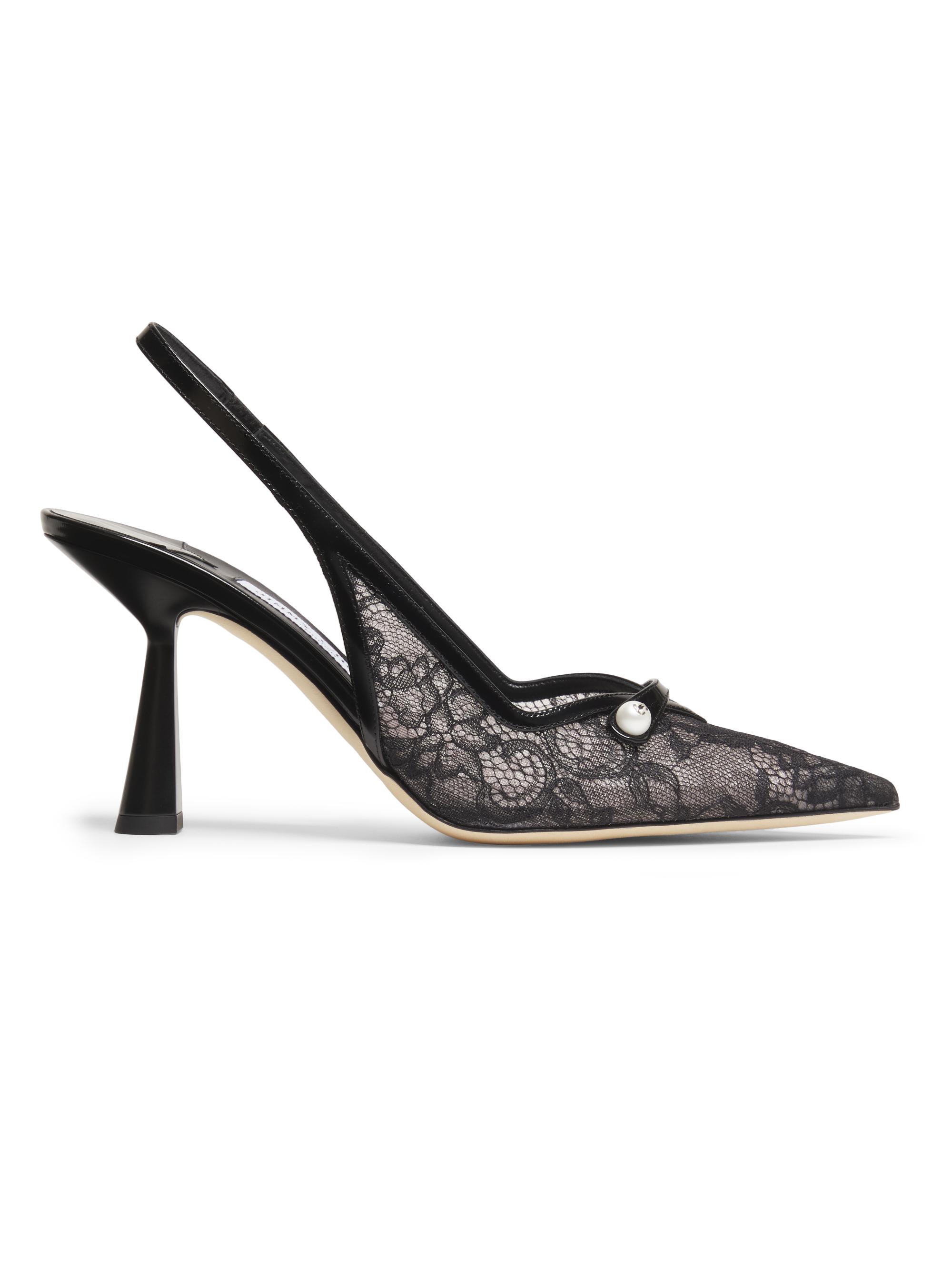 JIMMY CHOO｜Bing 100mm ビジュートリムミュール（ボルドー） Jimmy Choo Bing 100MM Embellished Patent Leather Mules | Saks