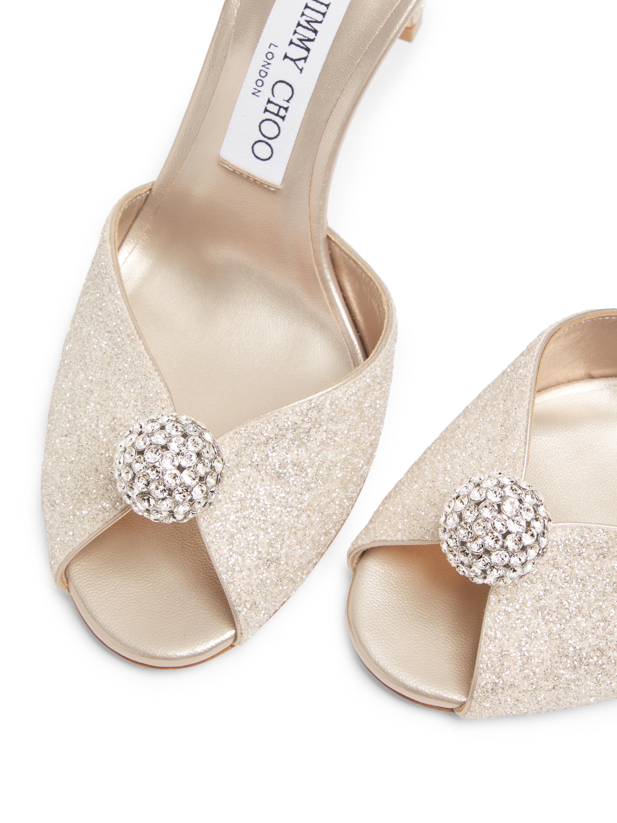 Jimmy Choo Sacora 95MM Sparkle Sandals | Saks Fifth Avenue