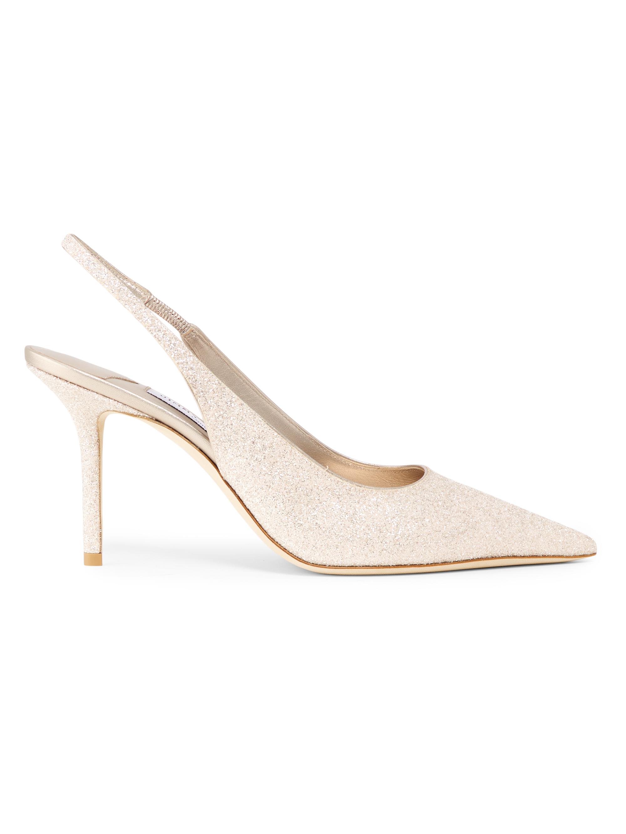 Jimmy Choo Women's Love 85MM Glitter Leather Slingback Pumps - Light Soft Gold